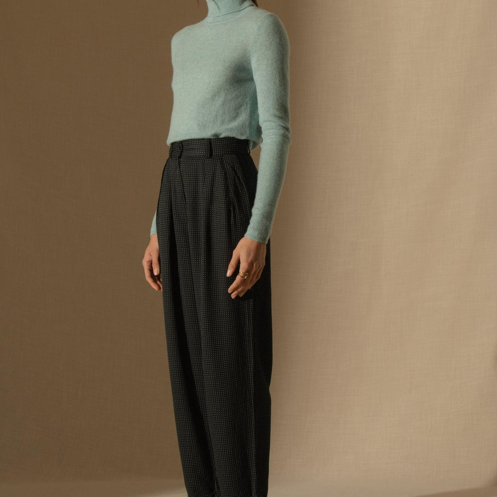 ASHLEY pull col roulé aqua chiné 100% cachemire