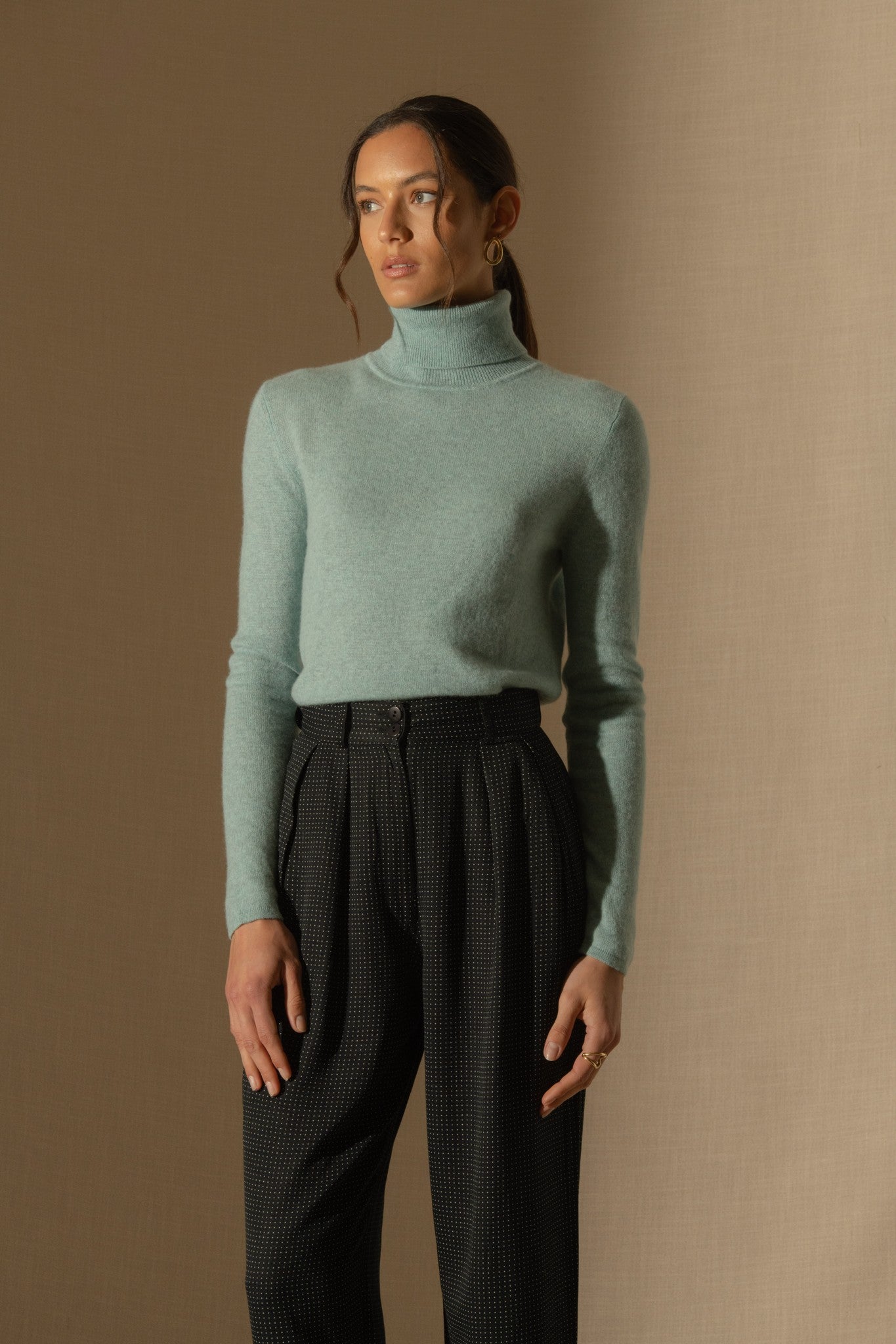 ashley pull col roulé aqua chiné 100% cachemire