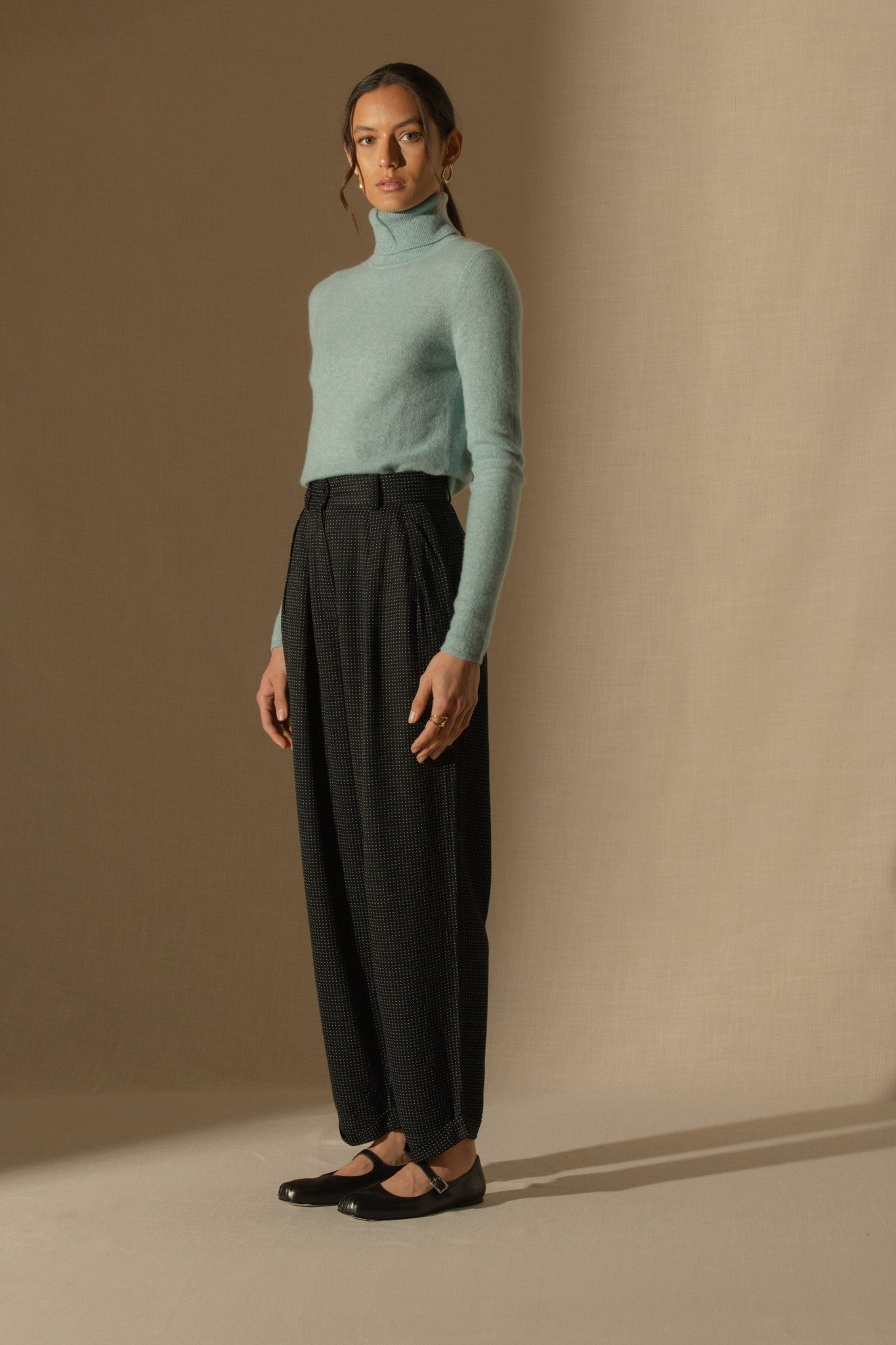 ashley pull col roulé aqua chiné 100% cachemire