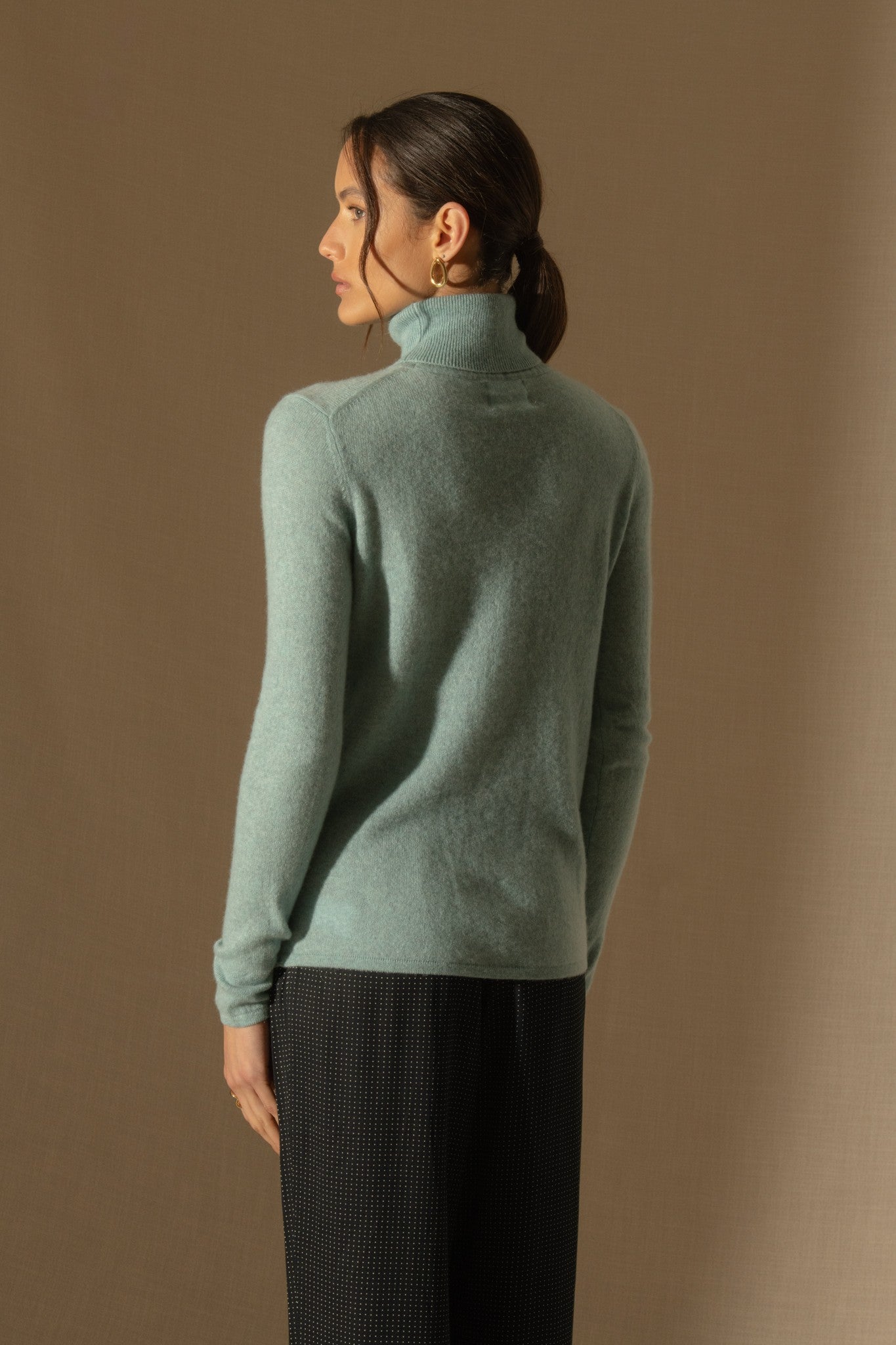 ashley pull col roulé aqua chiné 100% cachemire