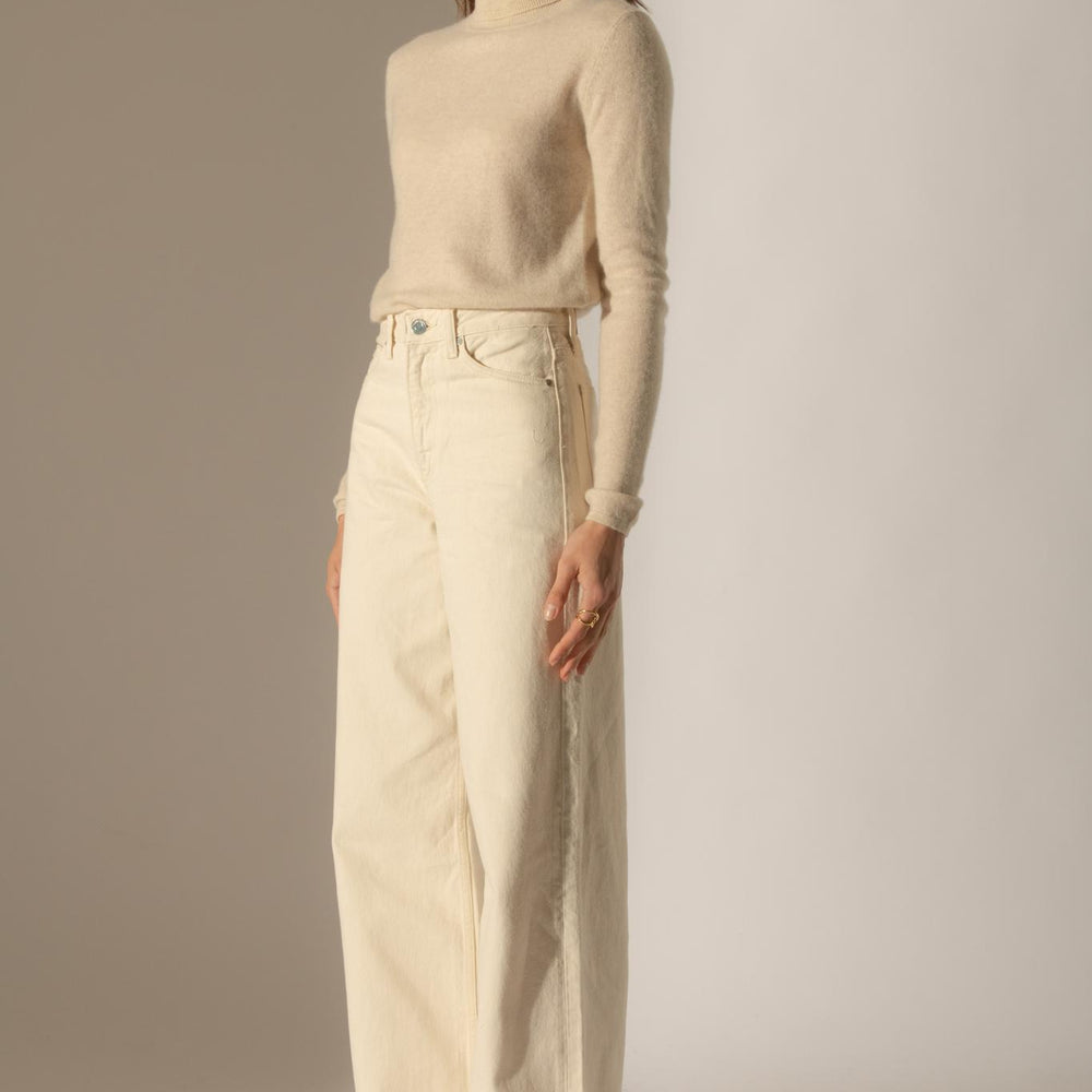 ASHLEY pull col roulé avoine 100% cachemire