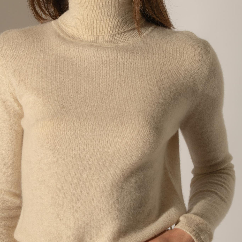 ASHLEY pull col roulé avoine 100% cachemire