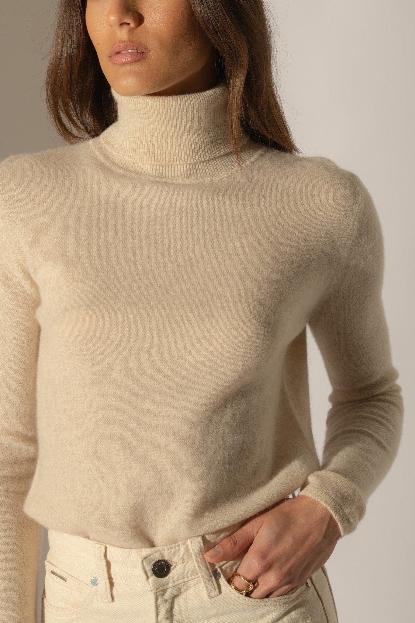 ashley pull col roulé avoine 100% cachemire