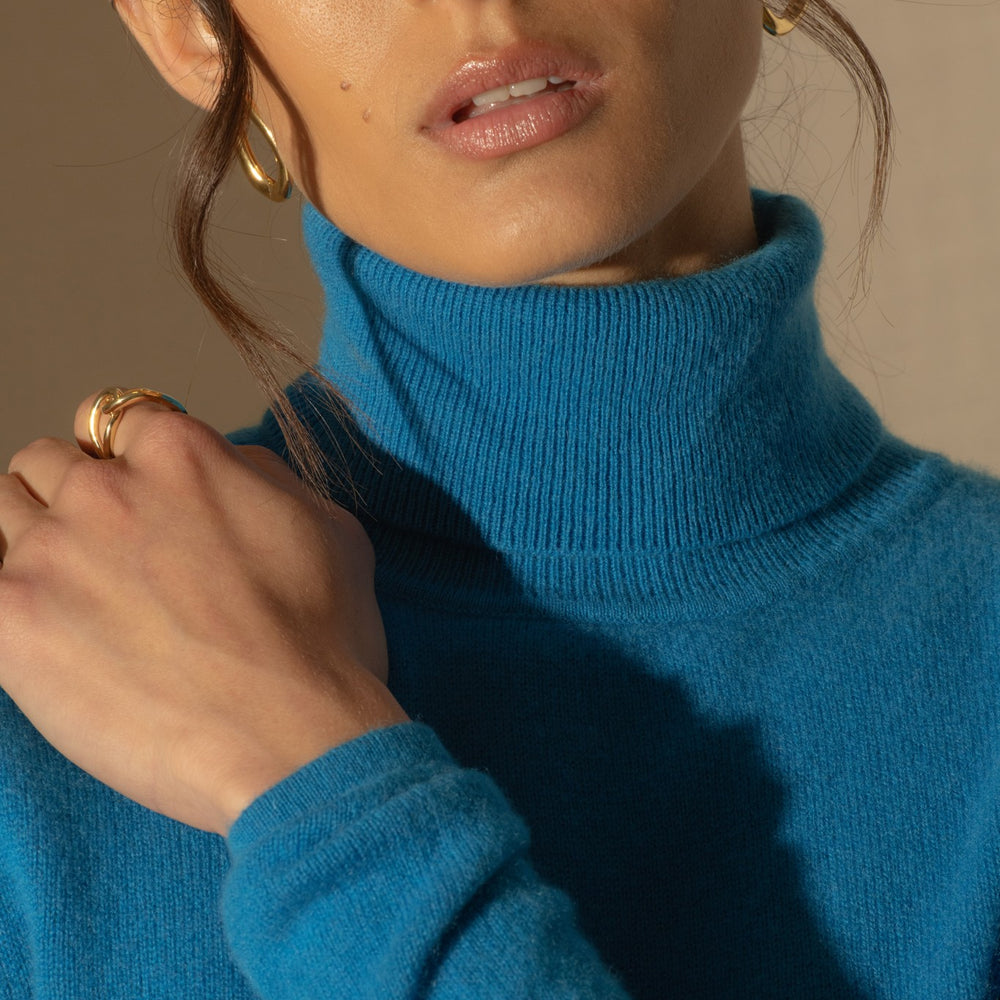 ashley pull col roulé azur 100% cachemire