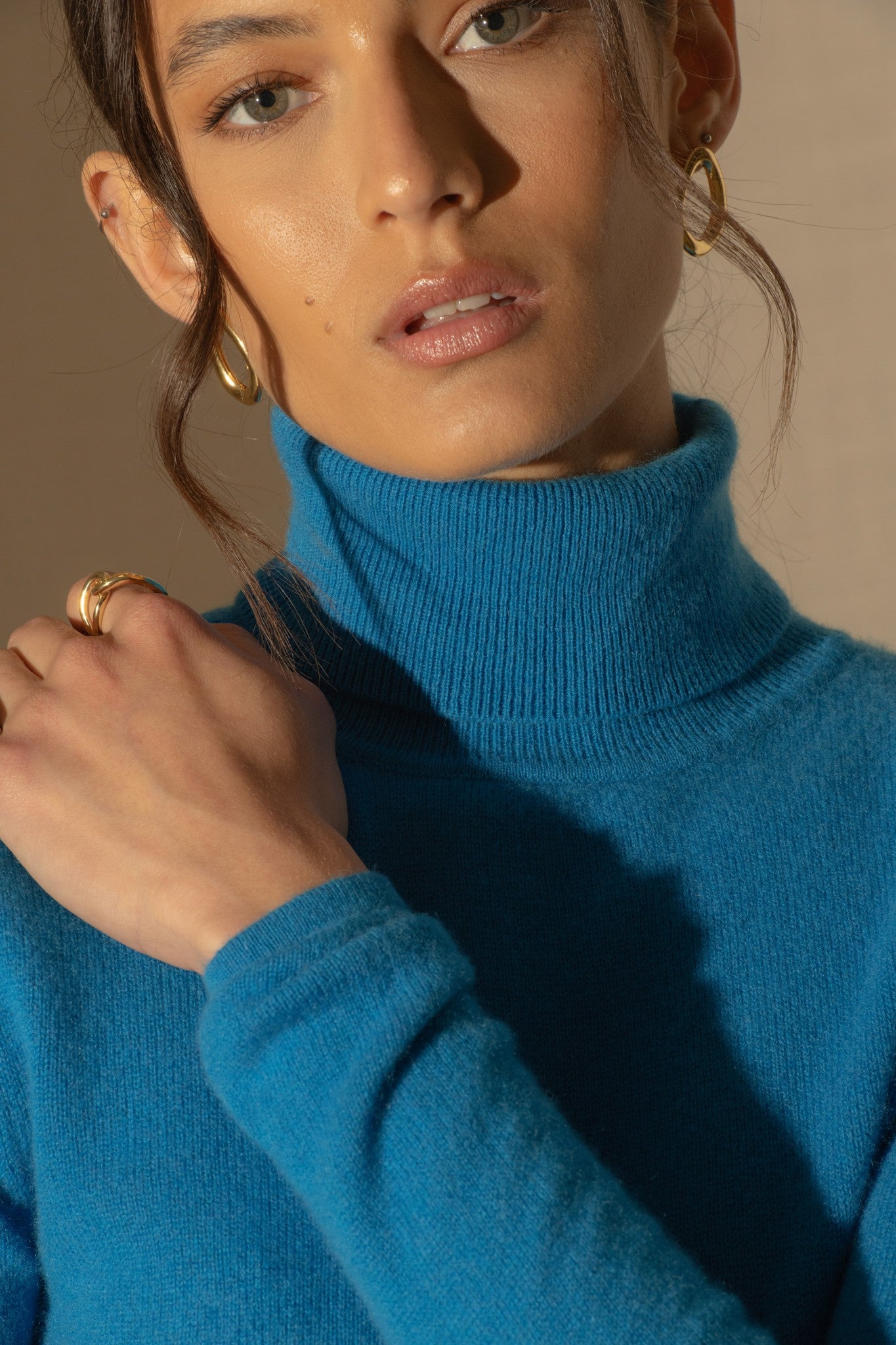 ashley pull col roulé azur 100% cachemire