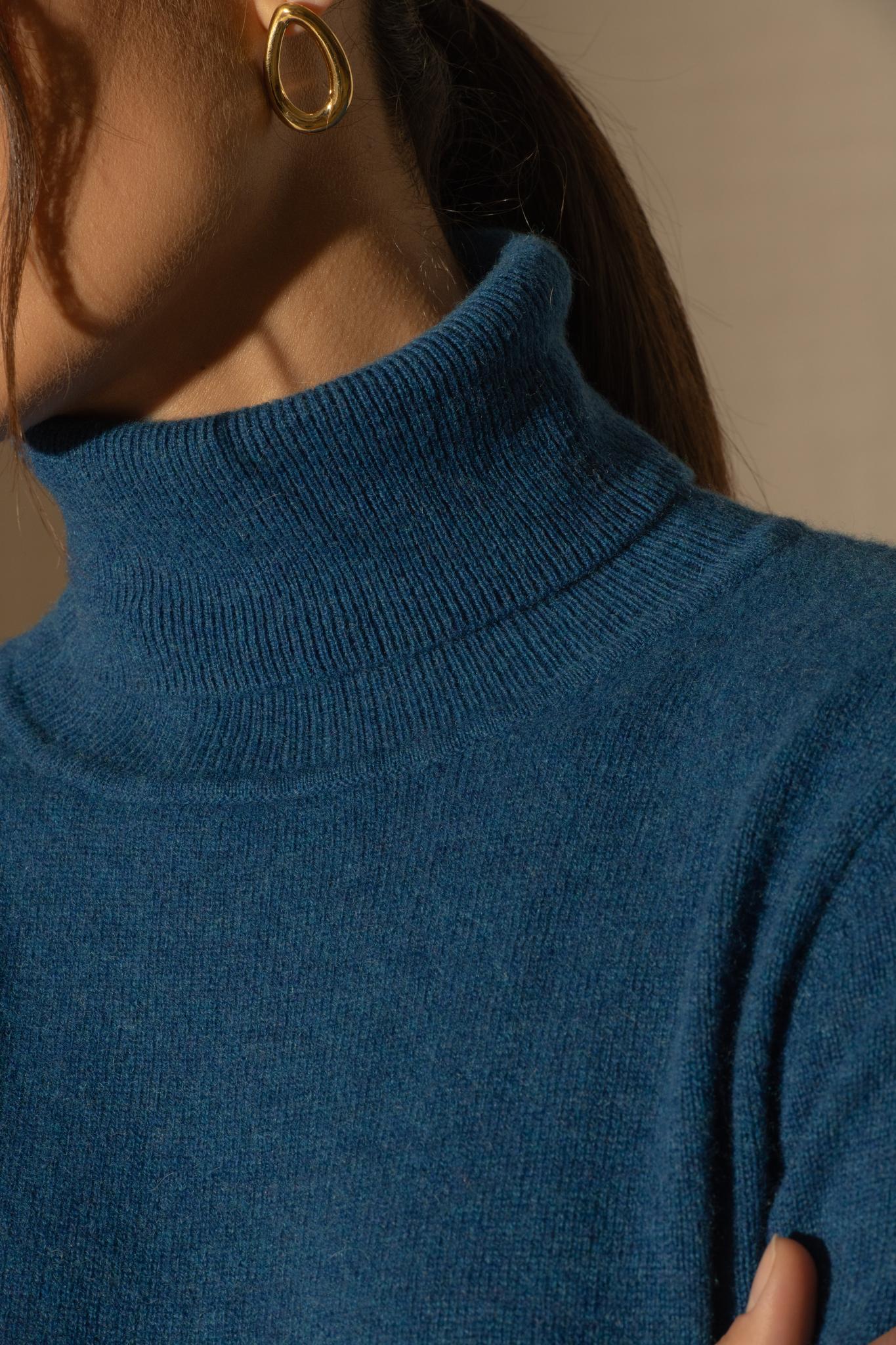 ASHLEY pull col roulé bleu chiné 100% cachemire