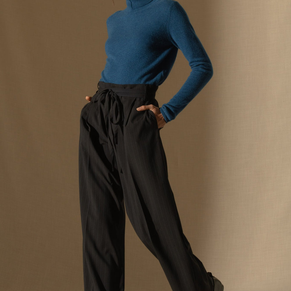 ashley pull col roulé bleu chiné 100% cachemire