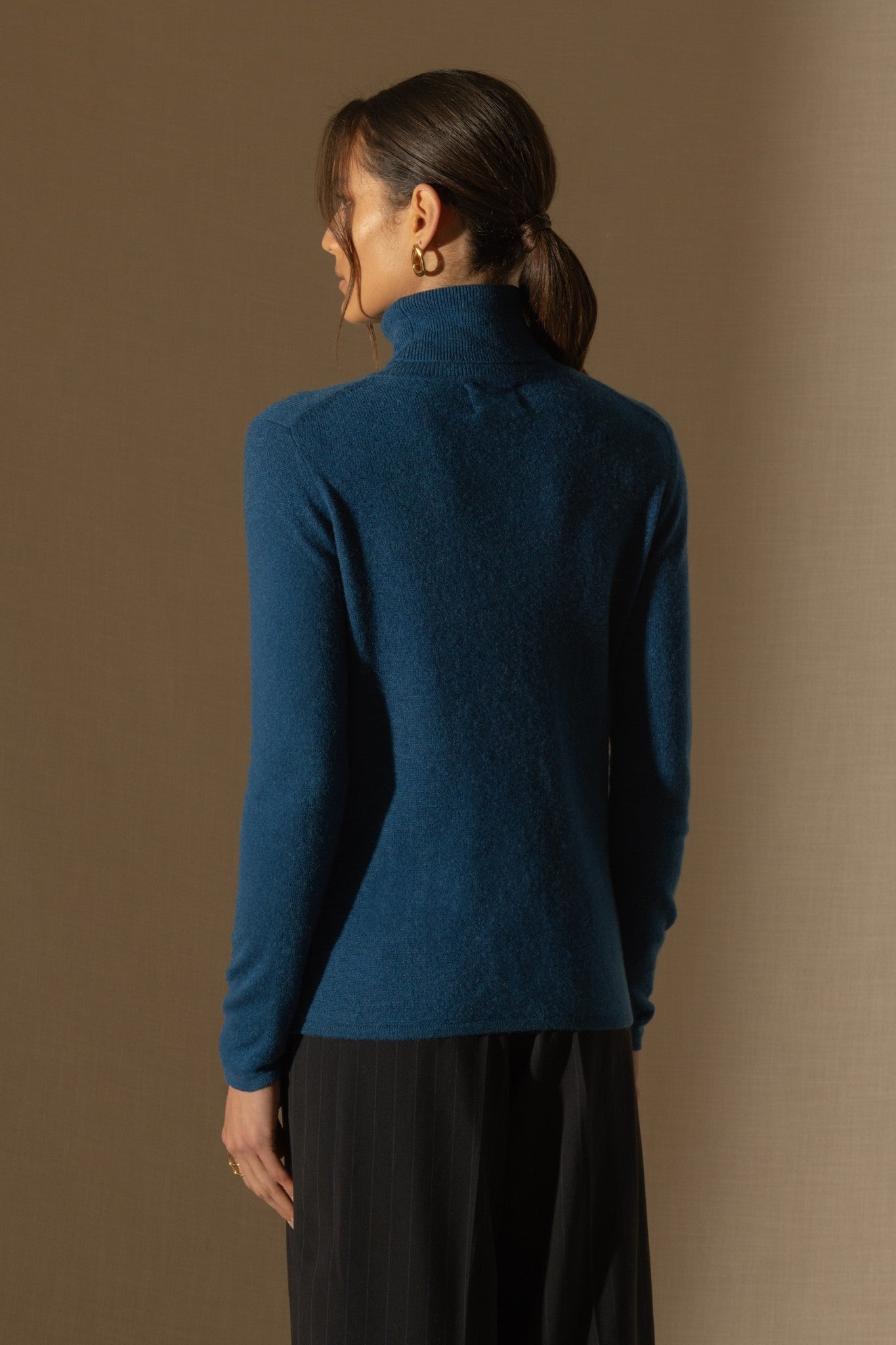 ashley pull col roulé bleu chiné 100% cachemire