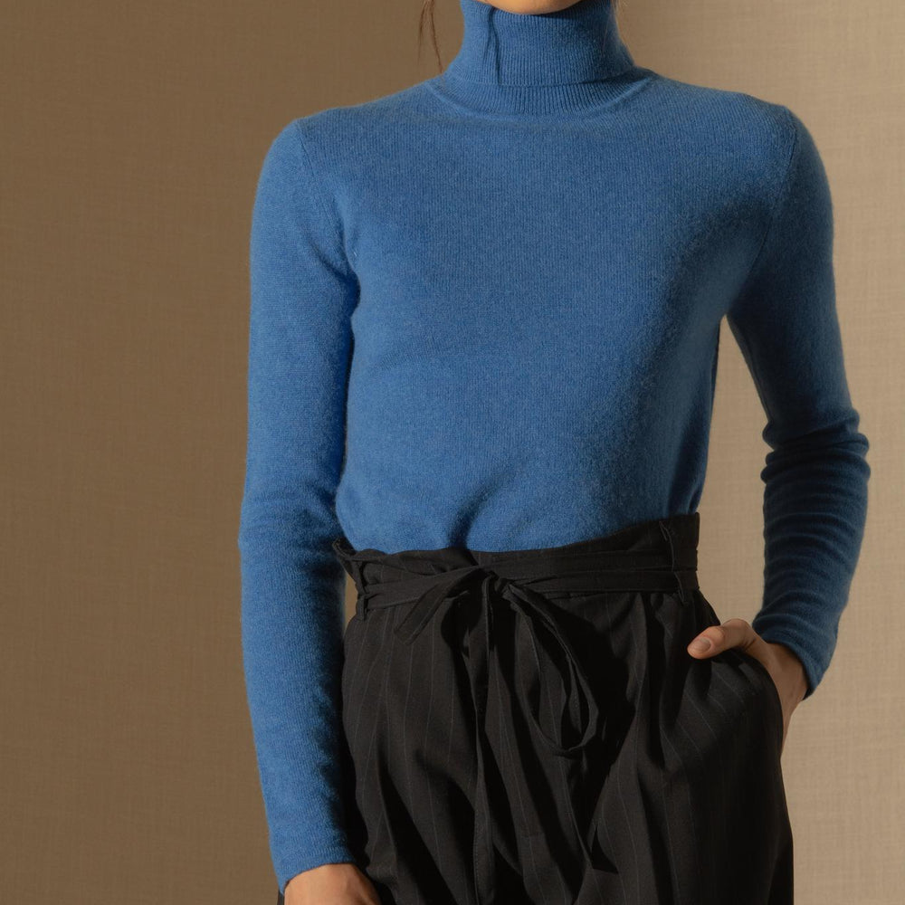 ASHLEY pull col roulé bleu électrique 100% cachemire