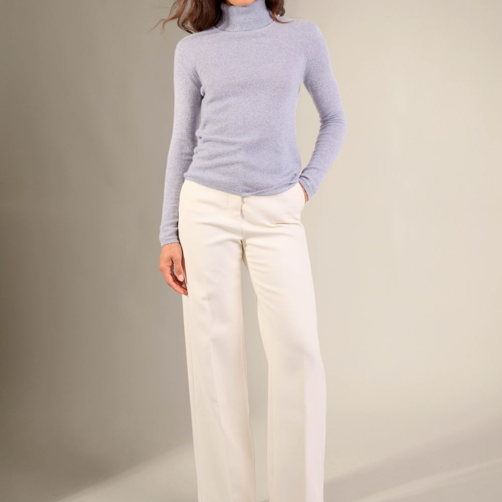 ashley pull col roulé bleu ivoire 100% cachemire