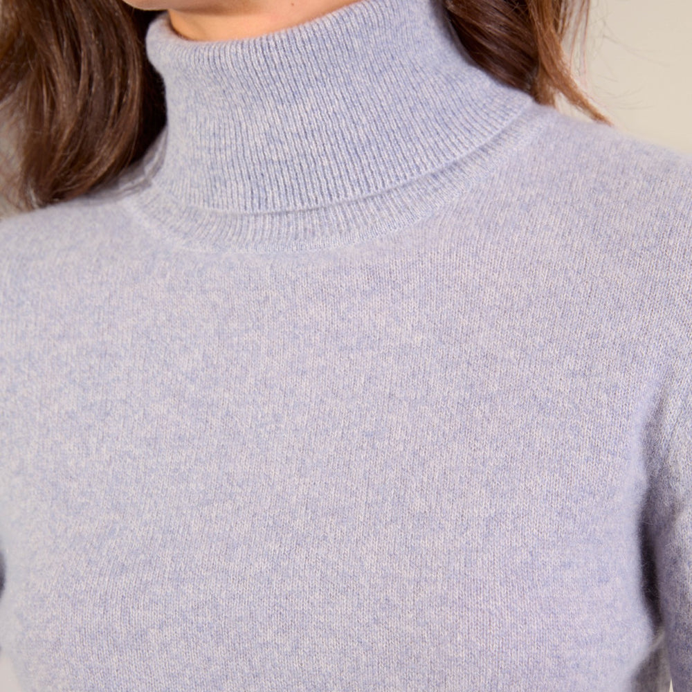 ashley pull col roulé bleu ivoire 100% cachemire