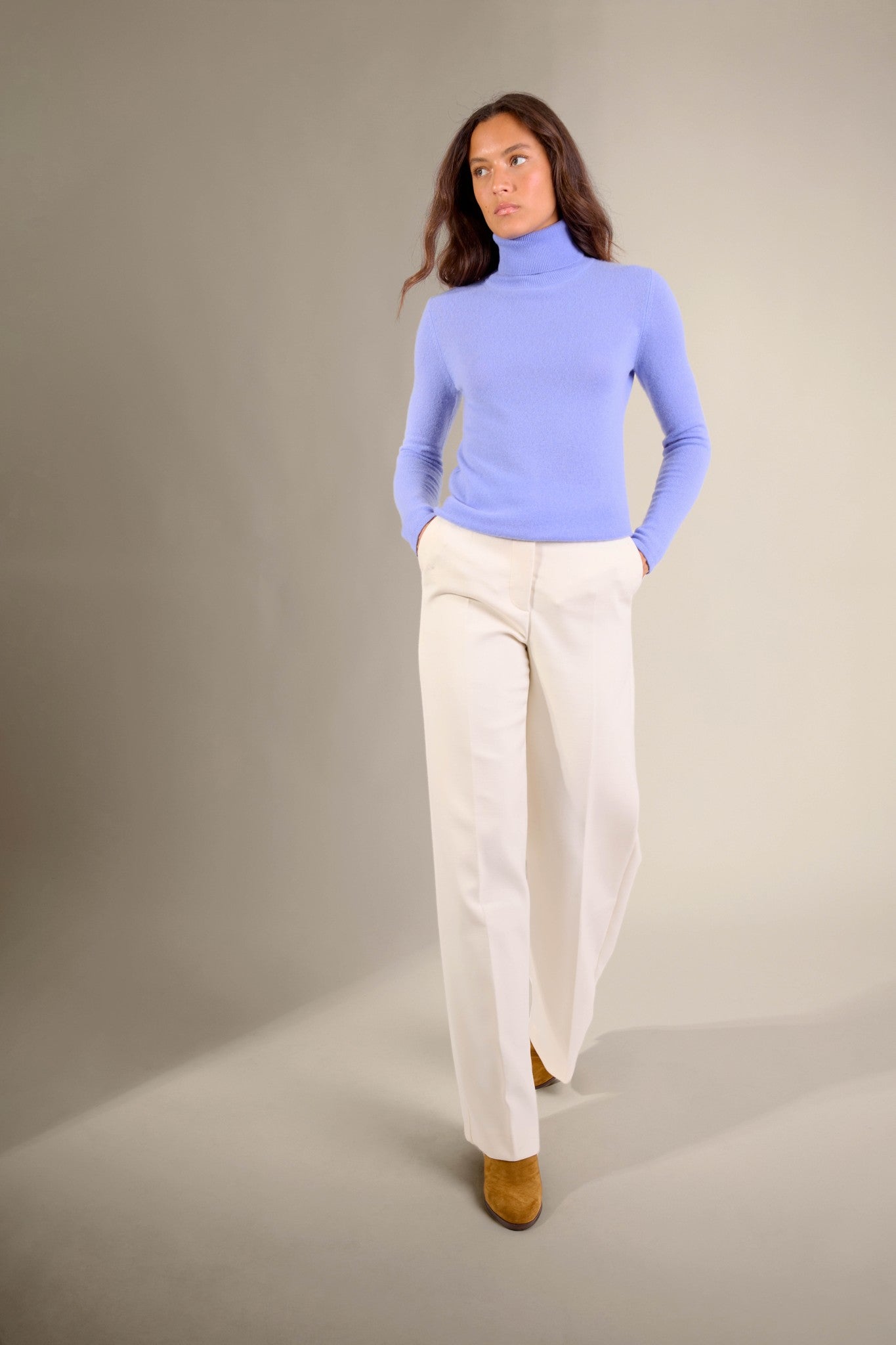 ashley pull col roulé bleu pastel 100% cachemire