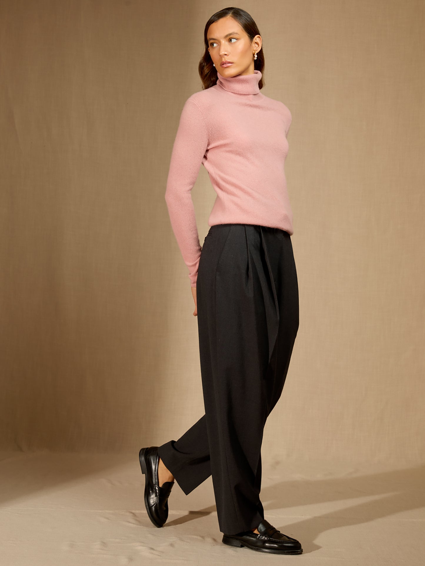 ASHLEY pull col roulé bois de rose 100% cachemire