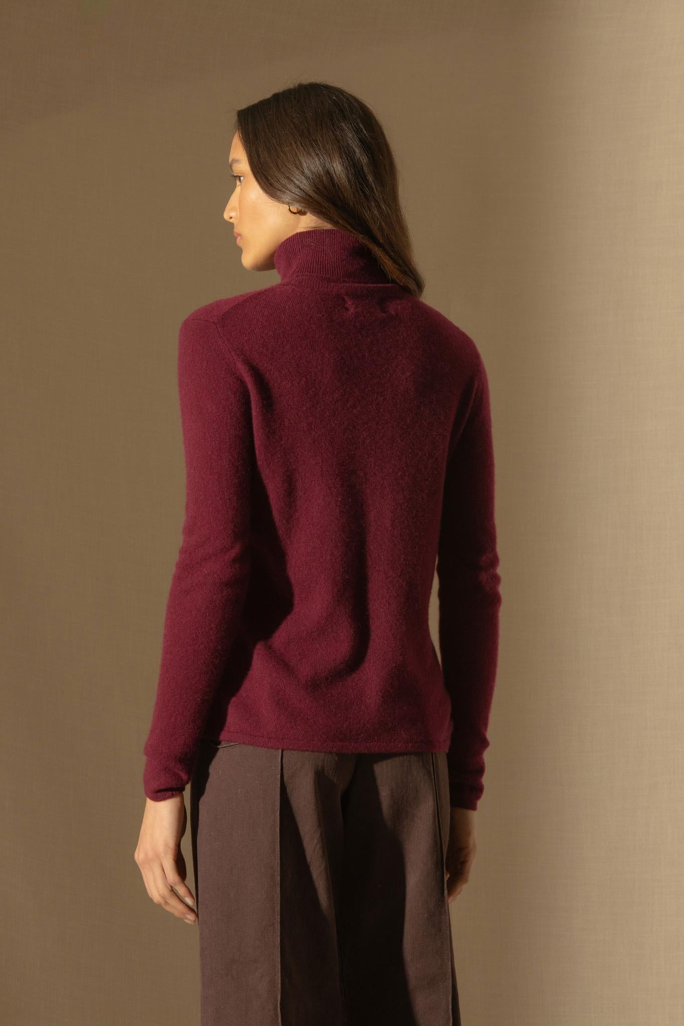 ASHLEY pull col roulé bordeaux 100% cachemire