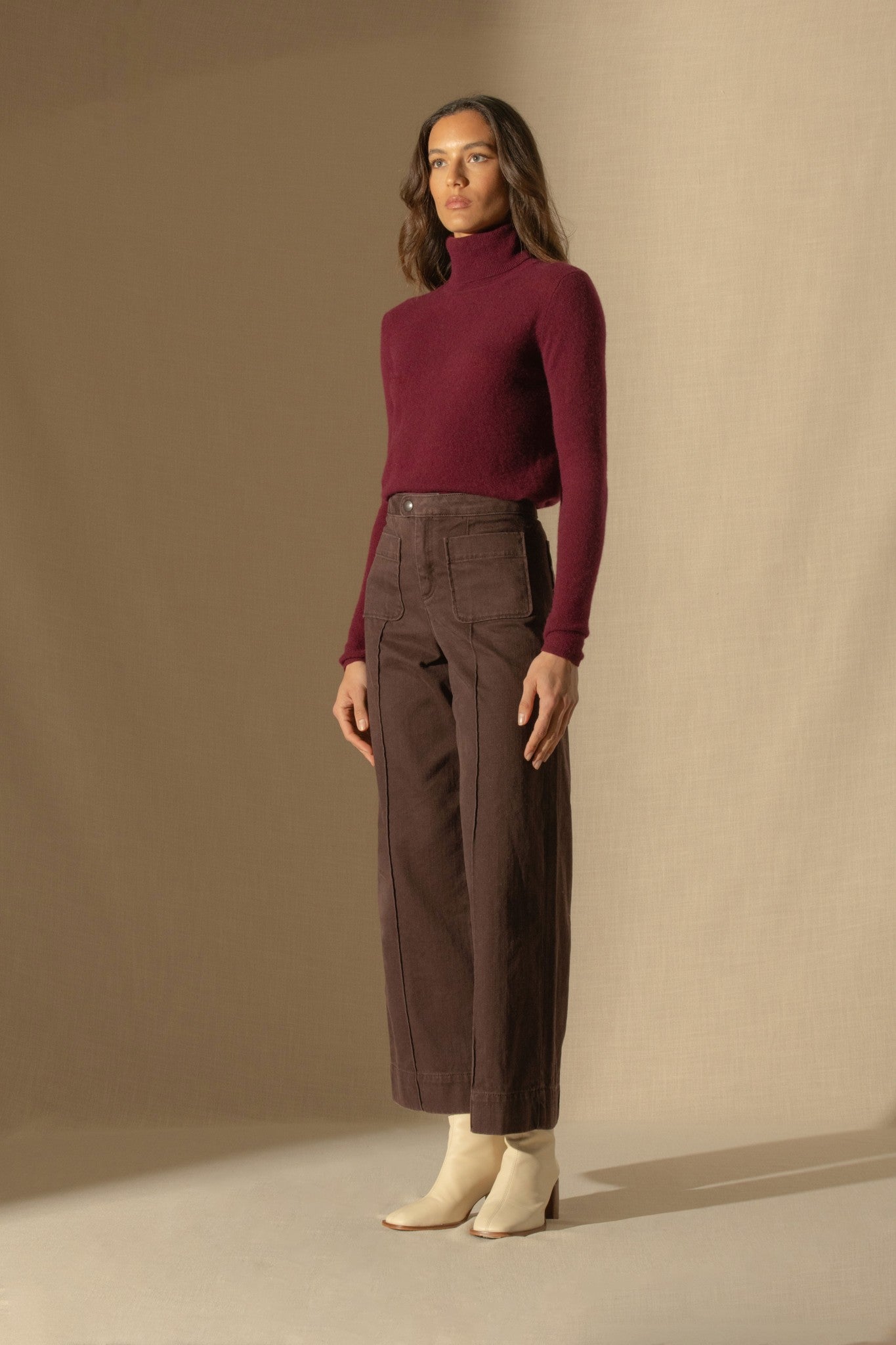 ashley pull col roulé bordeaux 100% cachemire