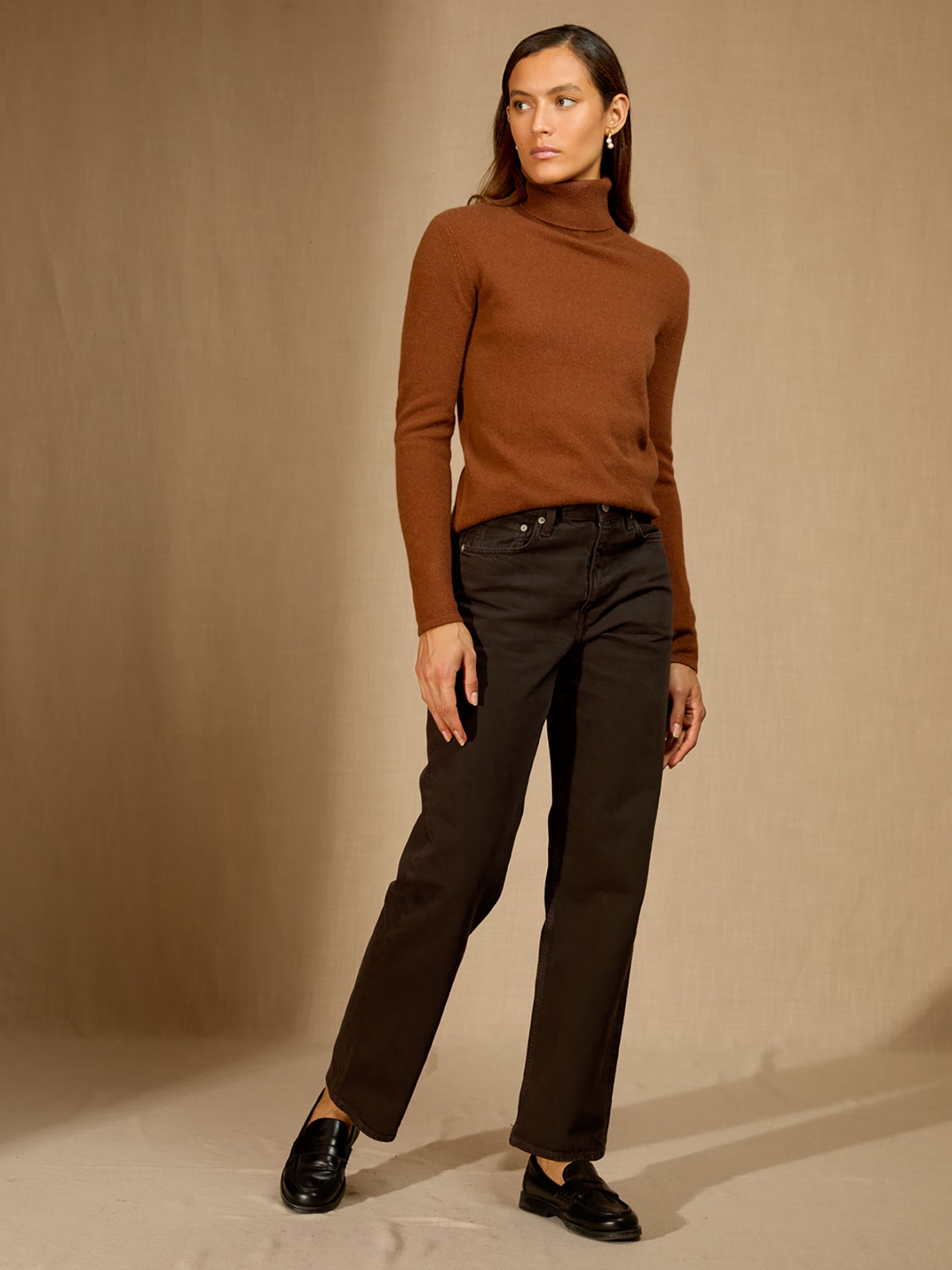 ASHLEY pull col roulé cannelle 100% cachemire