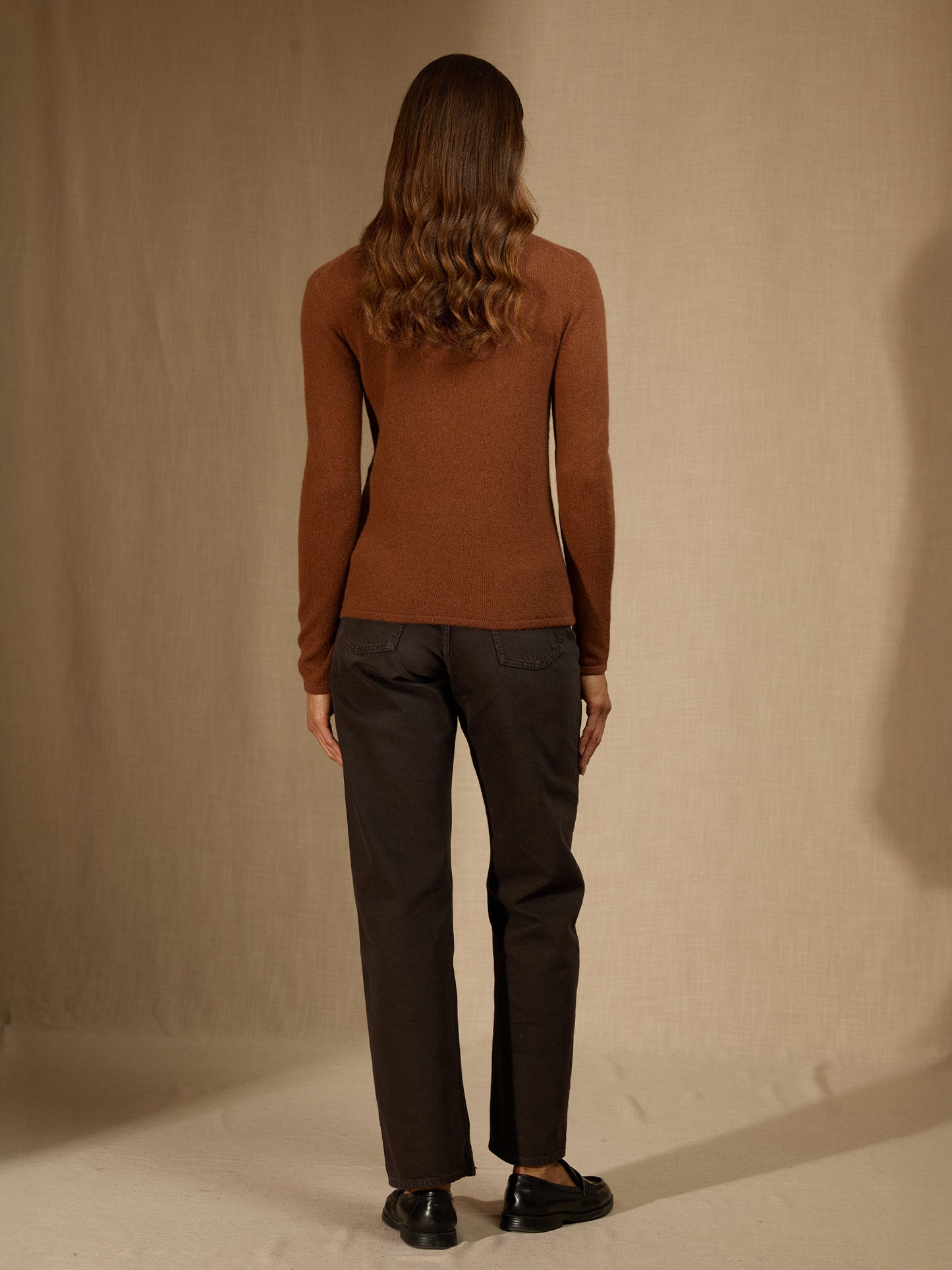 ASHLEY pull col roulé cannelle 100% cachemire