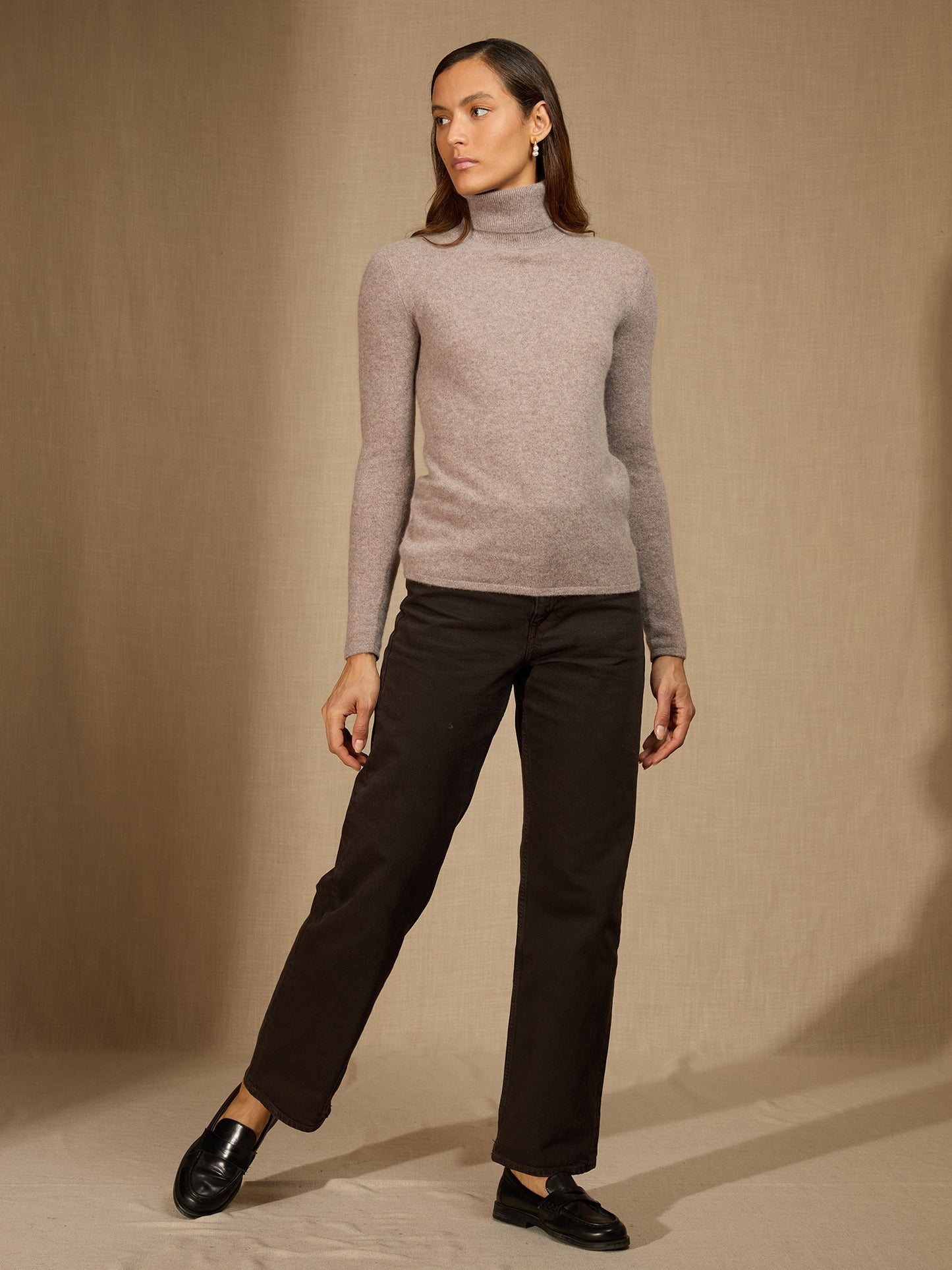 ASHLEY pull col roulé caribou chiné 100% cachemire