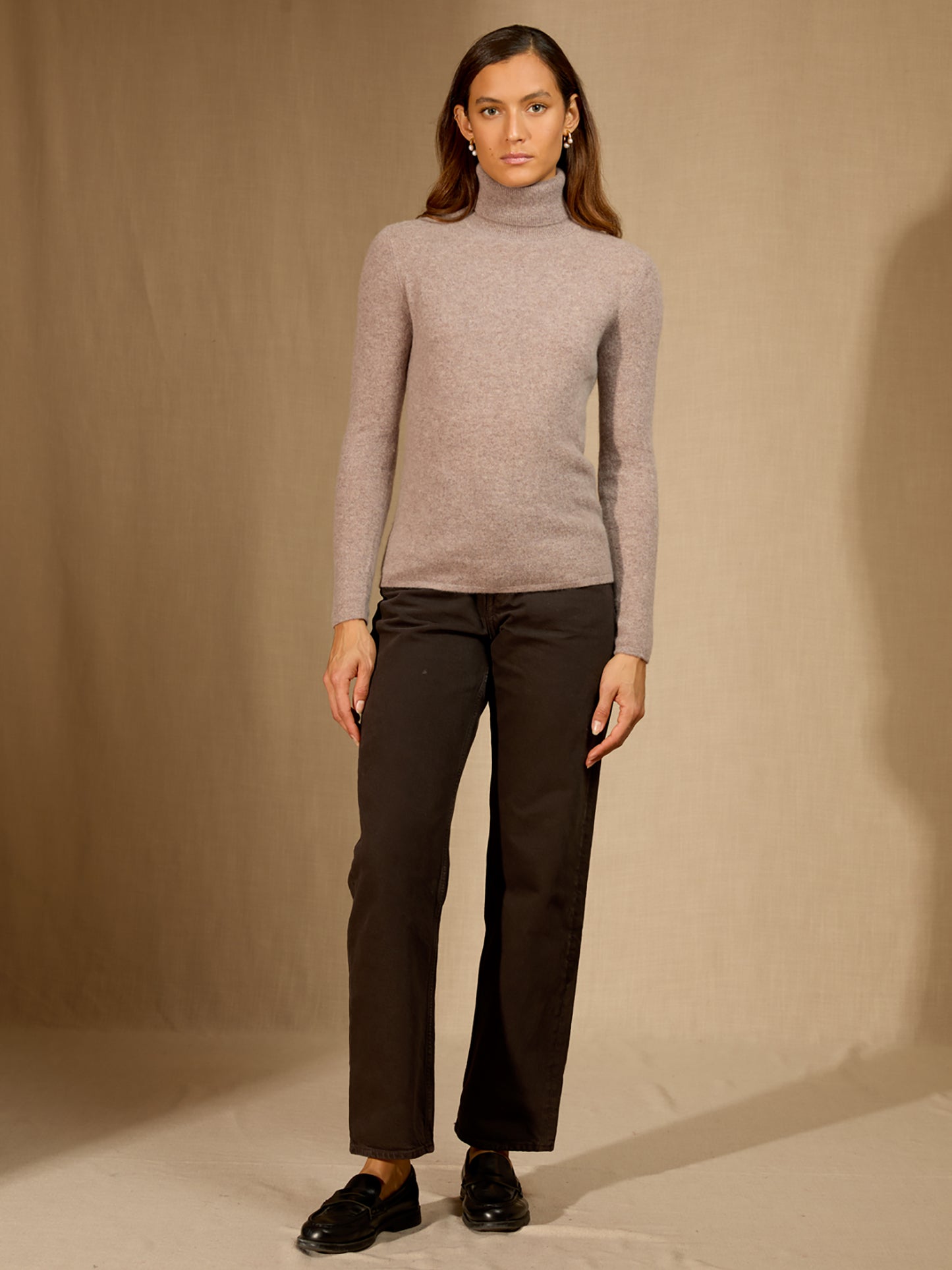 ASHLEY pull col roulé caribou chiné 100% cachemire