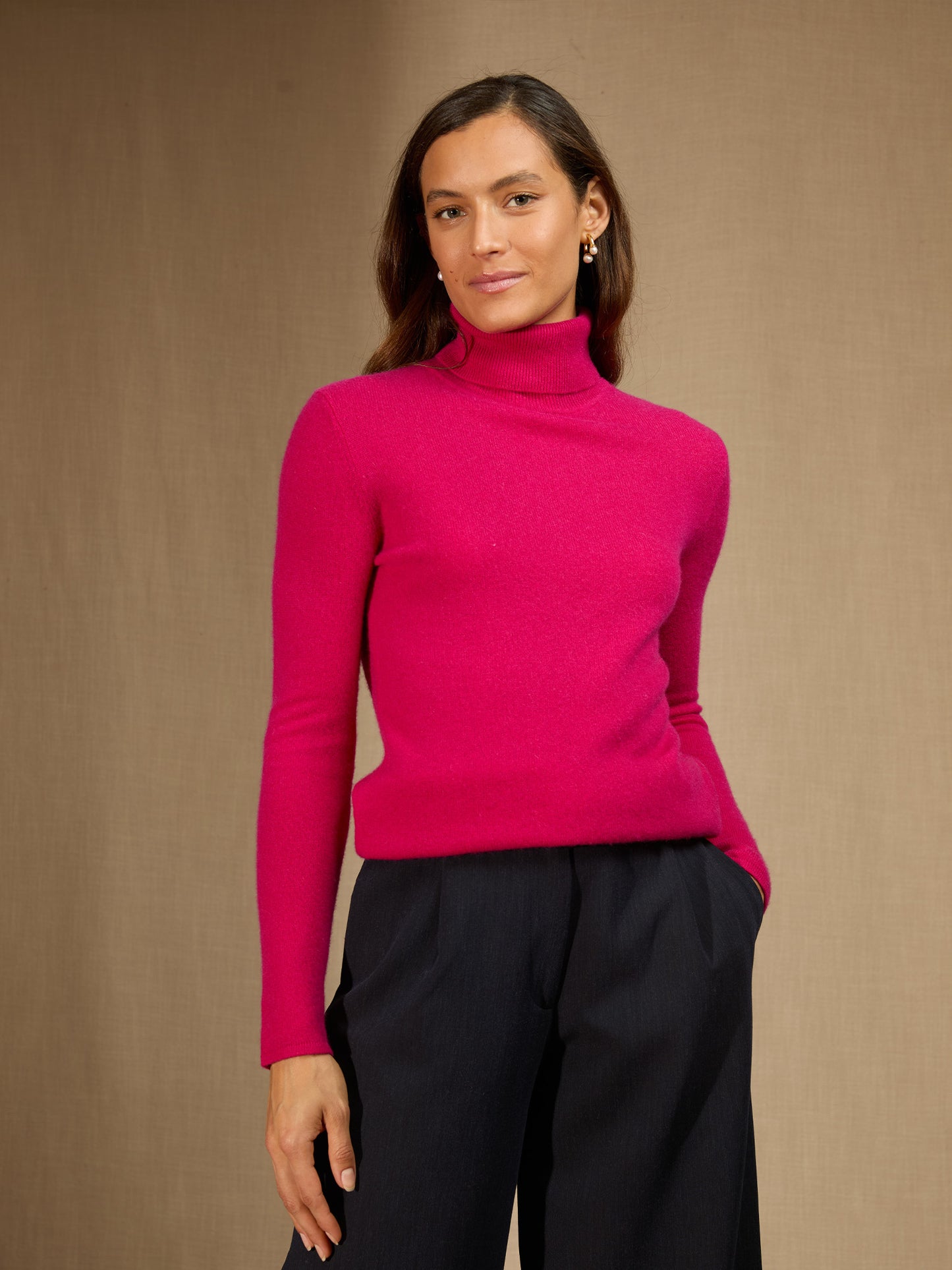 ASHLEY pull col roulé fuchsia 100% cachemire