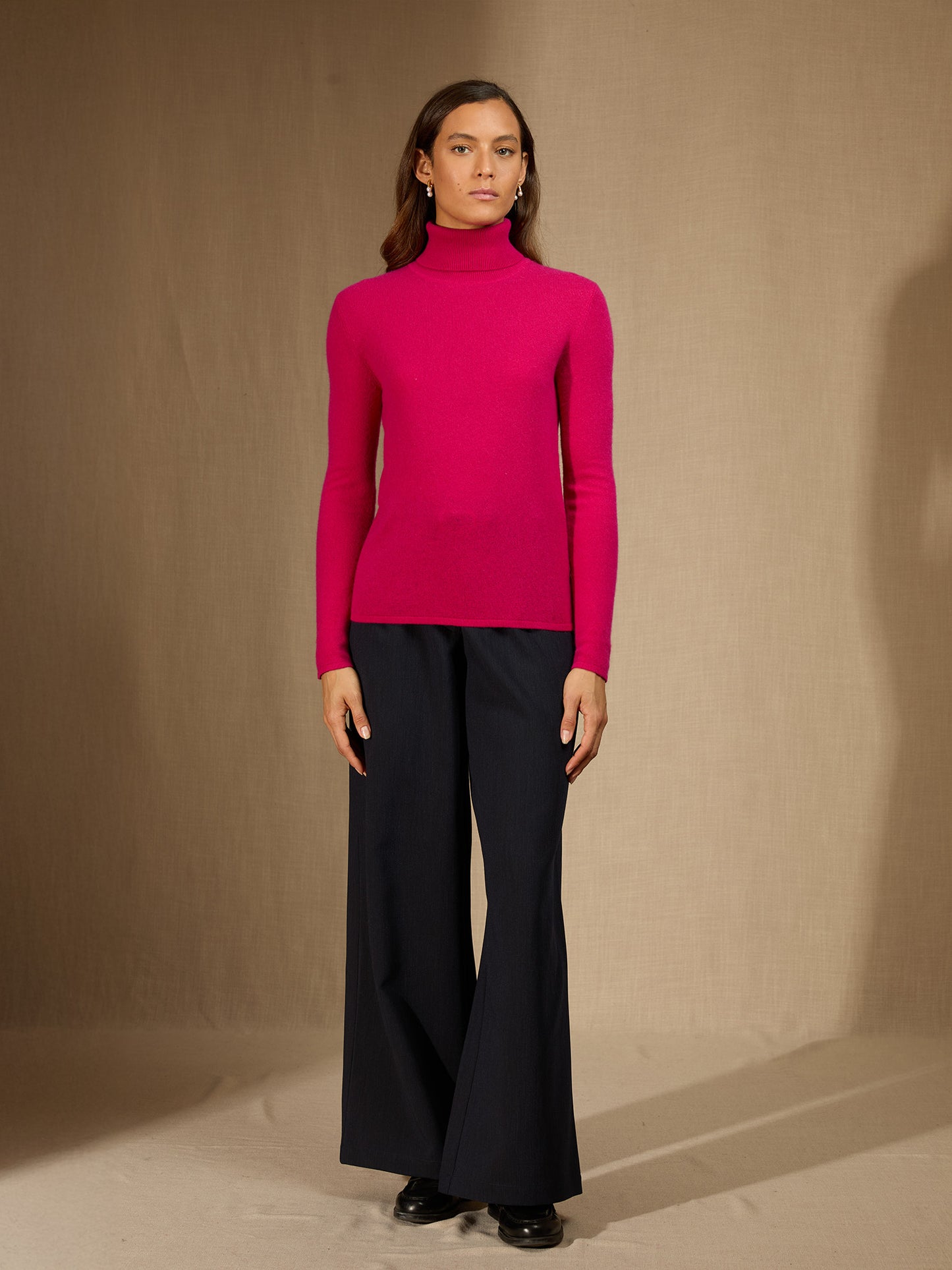 ASHLEY pull col roulé fuchsia 100% cachemire