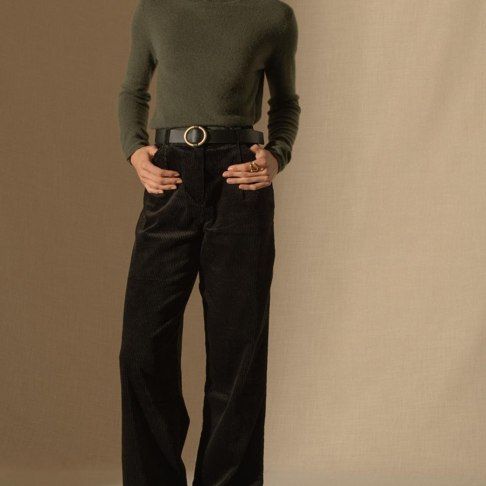 ASHLEY pull col roulé kaki 100% cachemire