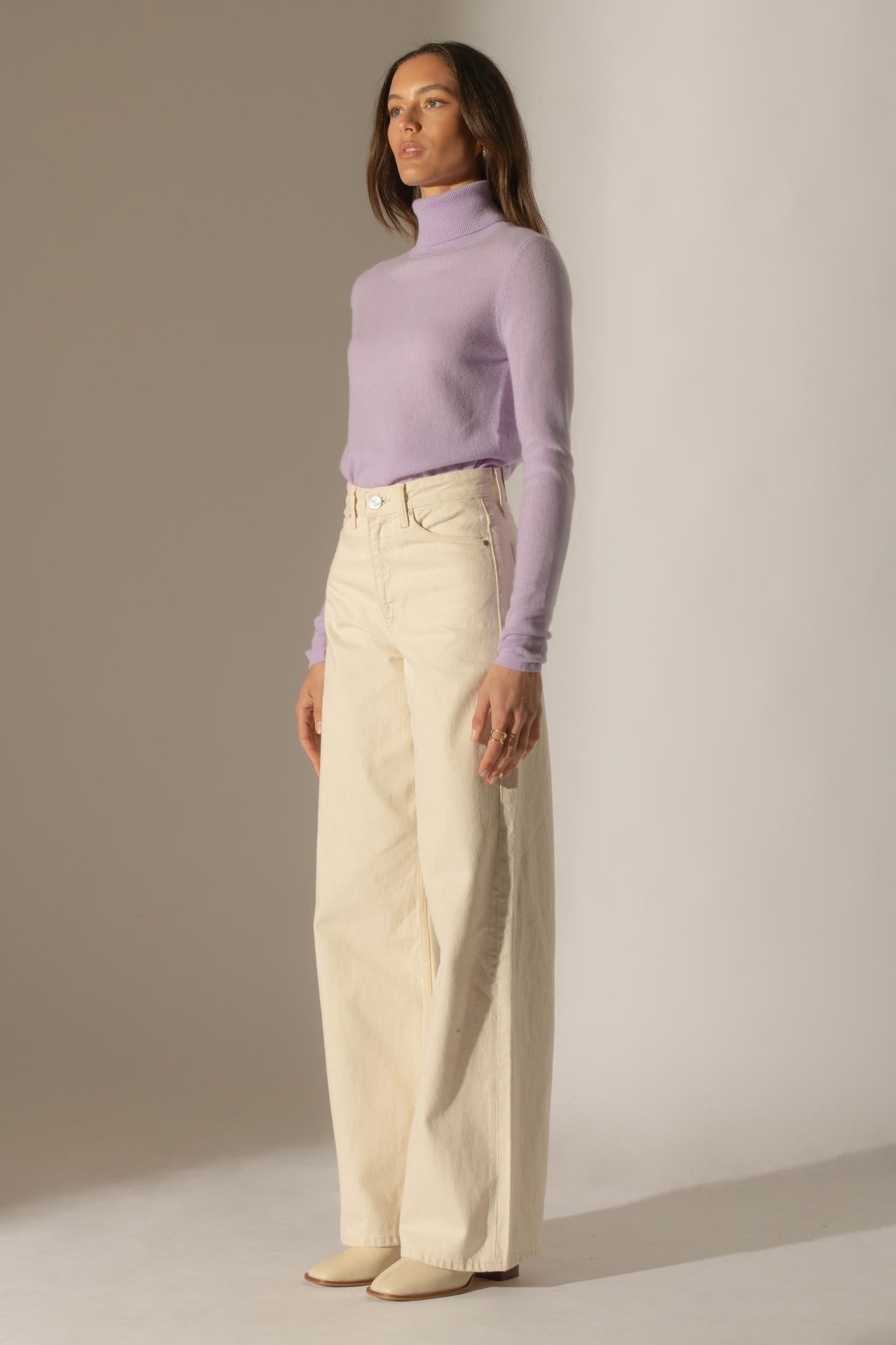 ASHLEY pull col roulé mauve 100% cachemire