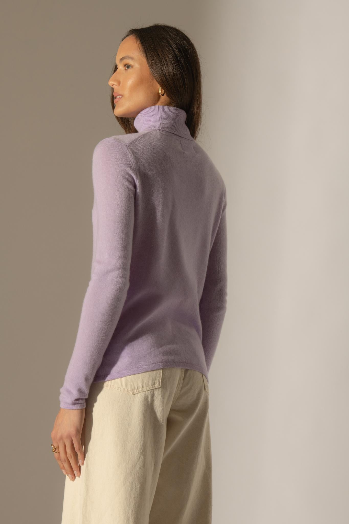 ASHLEY pull col roulé mauve 100% cachemire
