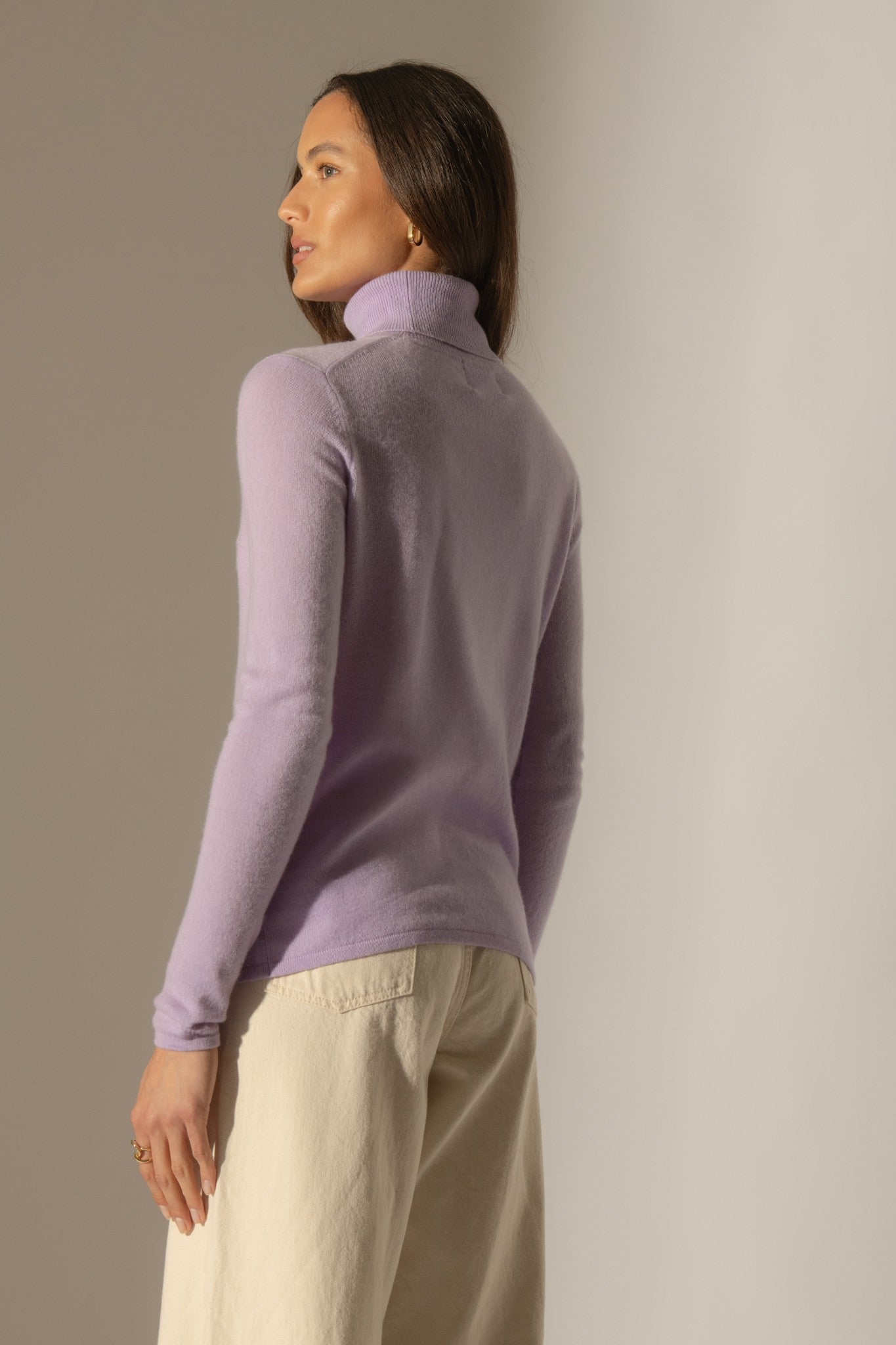 ashley pull col roulé mauve 100% cachemire