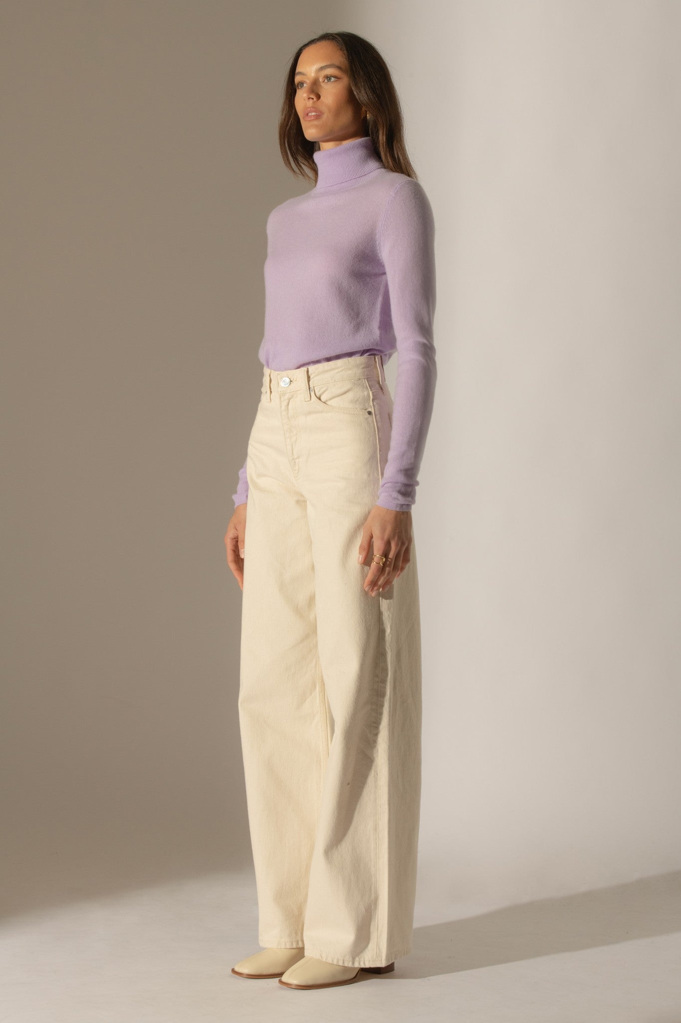 ashley pull col roulé mauve 100% cachemire