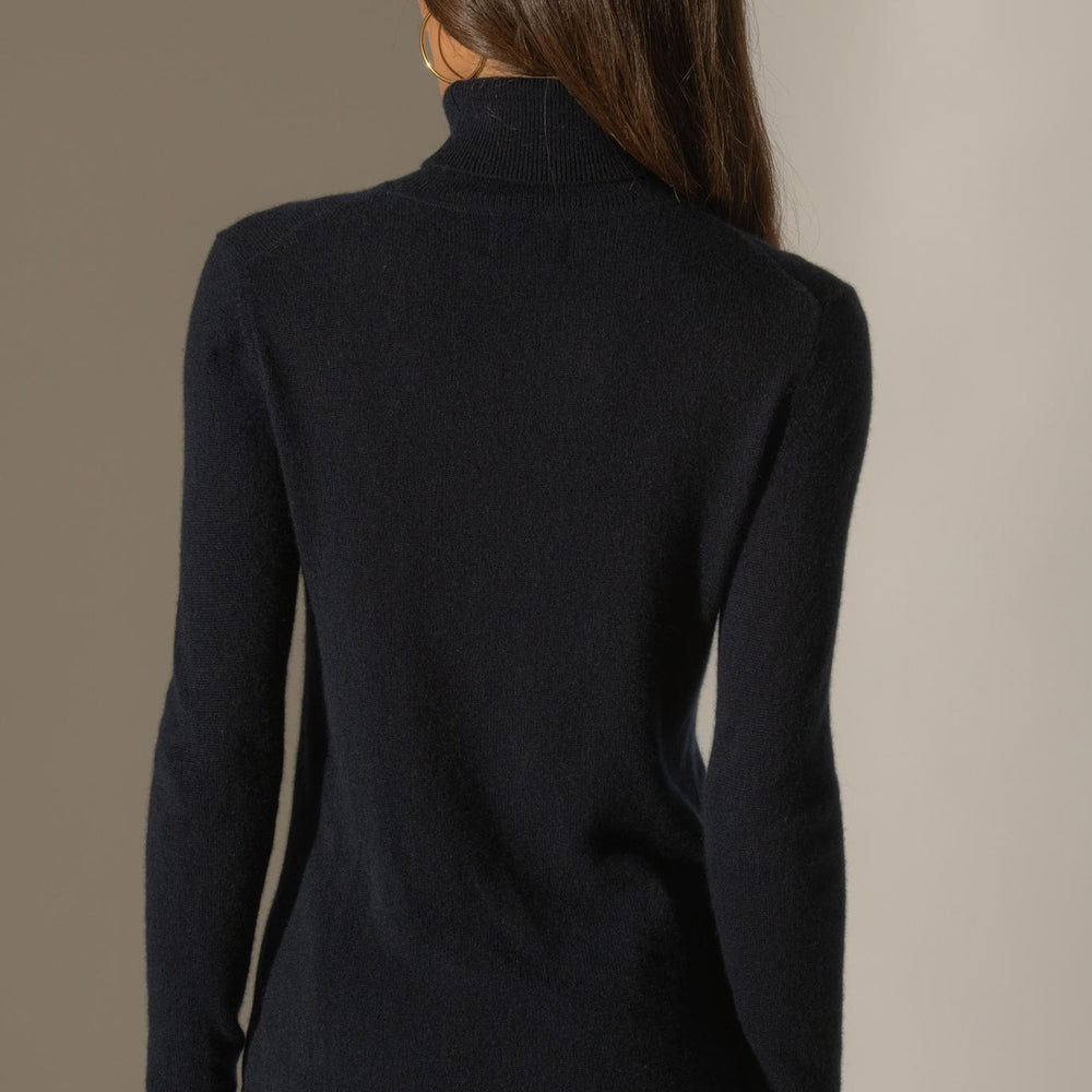 ASHLEY pull col roulé navy 100% cachemire