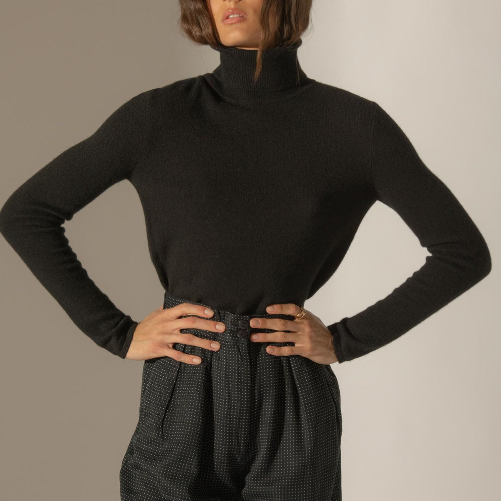 ASHLEY pull col roulé noir 100% cachemire