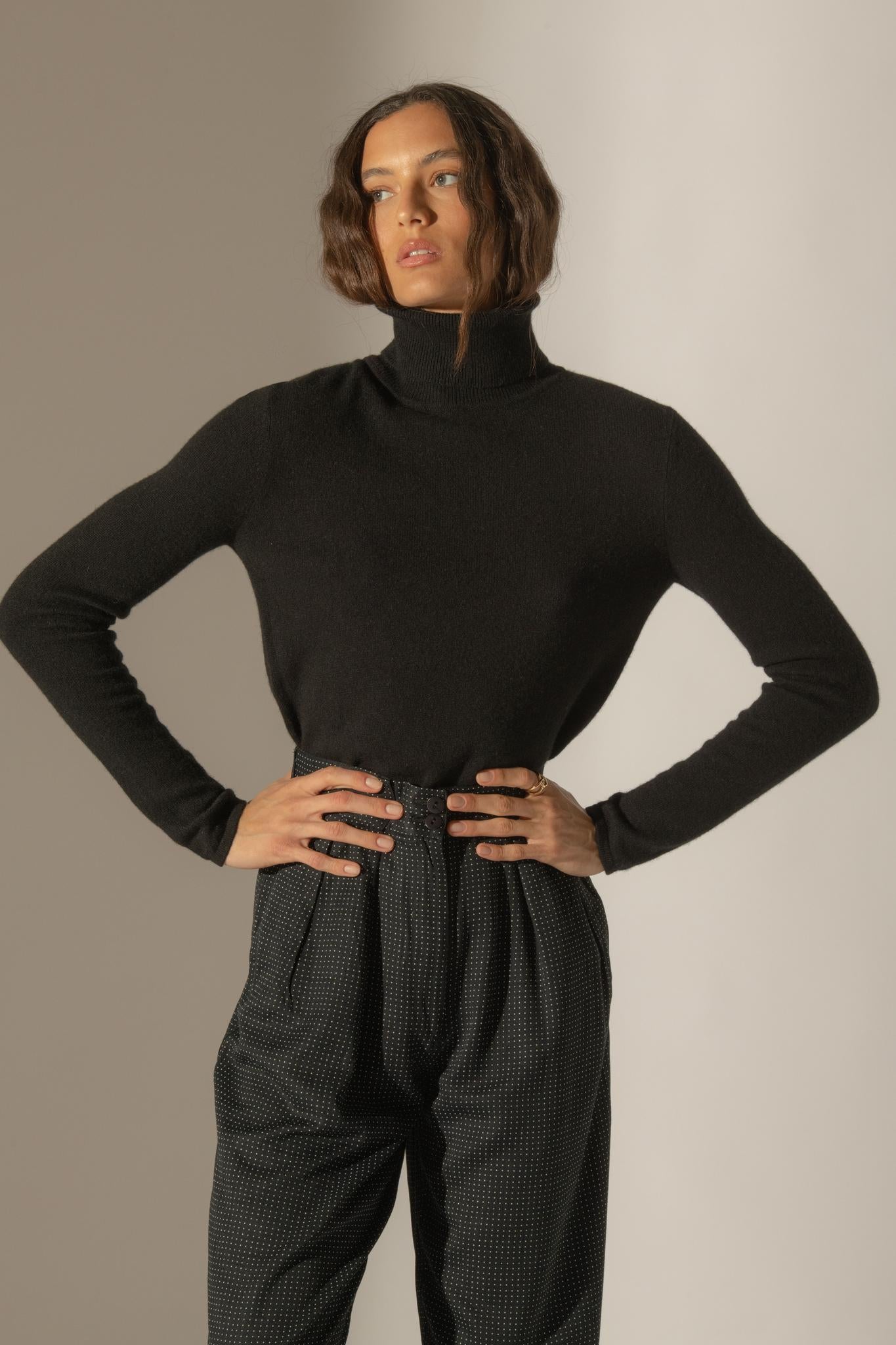 ASHLEY pull col roulé noir 100% cachemire