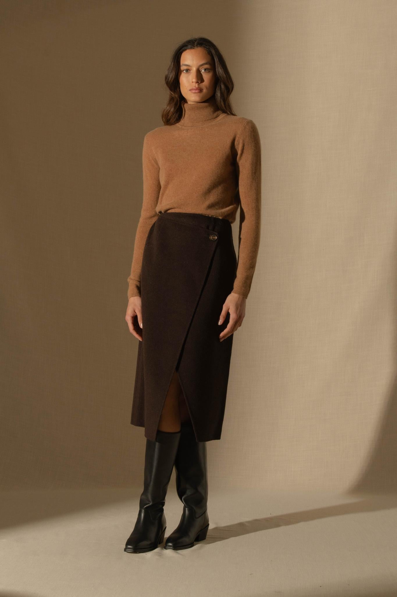 ASHLEY pull col roulé noisette 100% cachemire