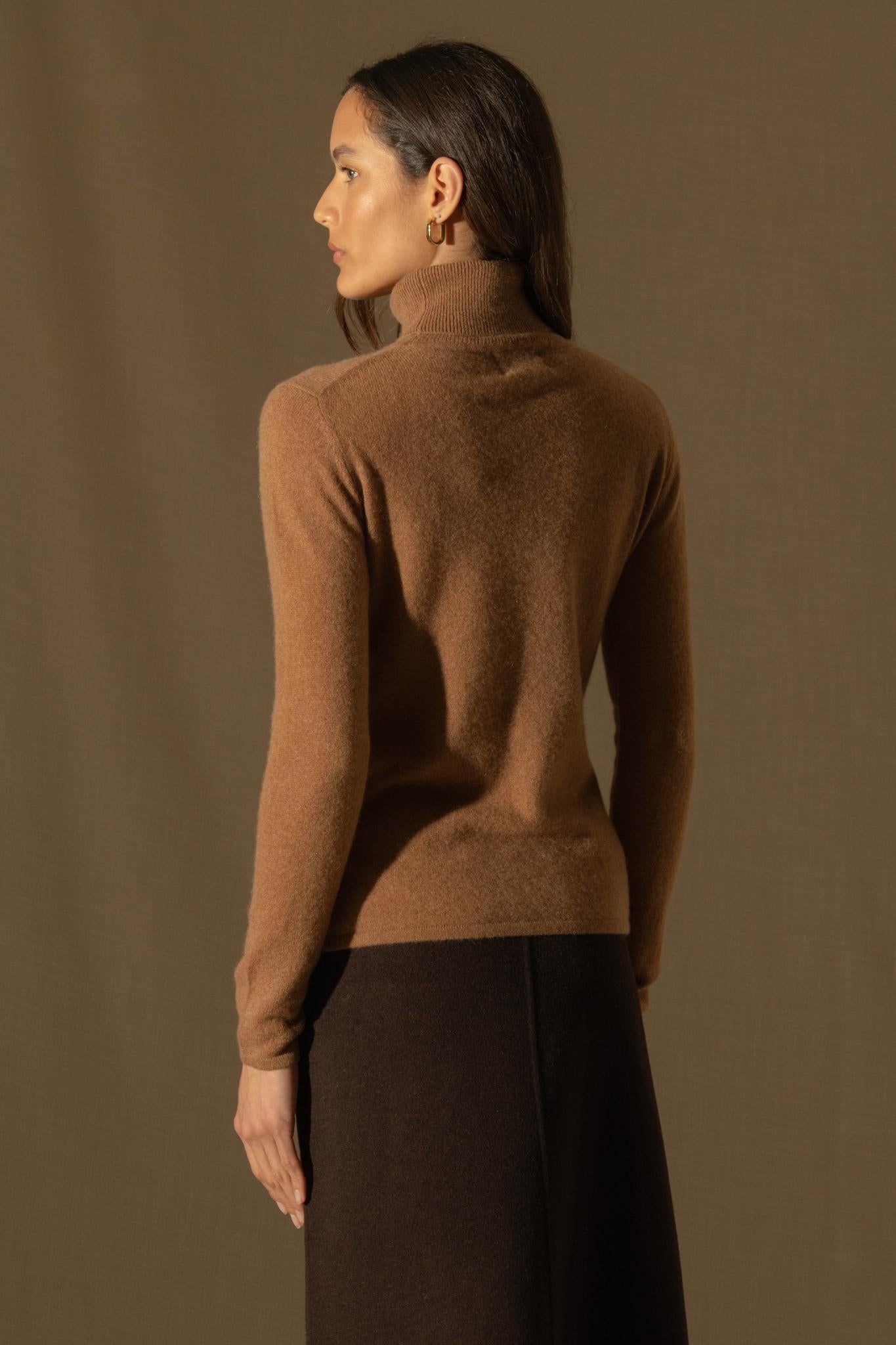ASHLEY pull col roulé noisette 100% cachemire