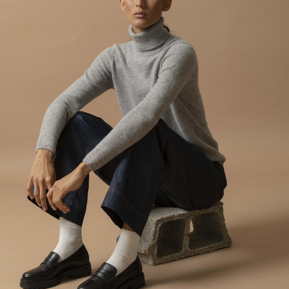ASHLEY pull col roulé nuage chiné 100% cachemire
