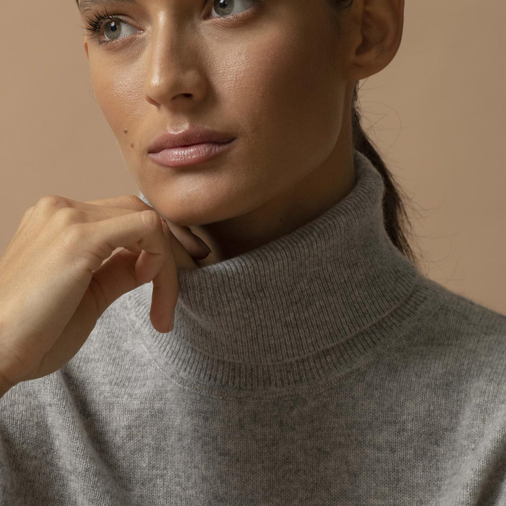 ASHLEY pull col roulé nuage chiné 100% cachemire