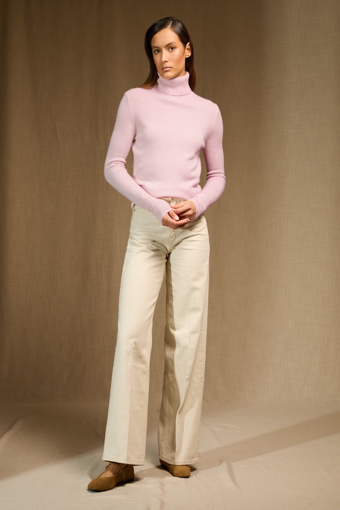 ASHLEY pull col roulé poudre 100% cachemire