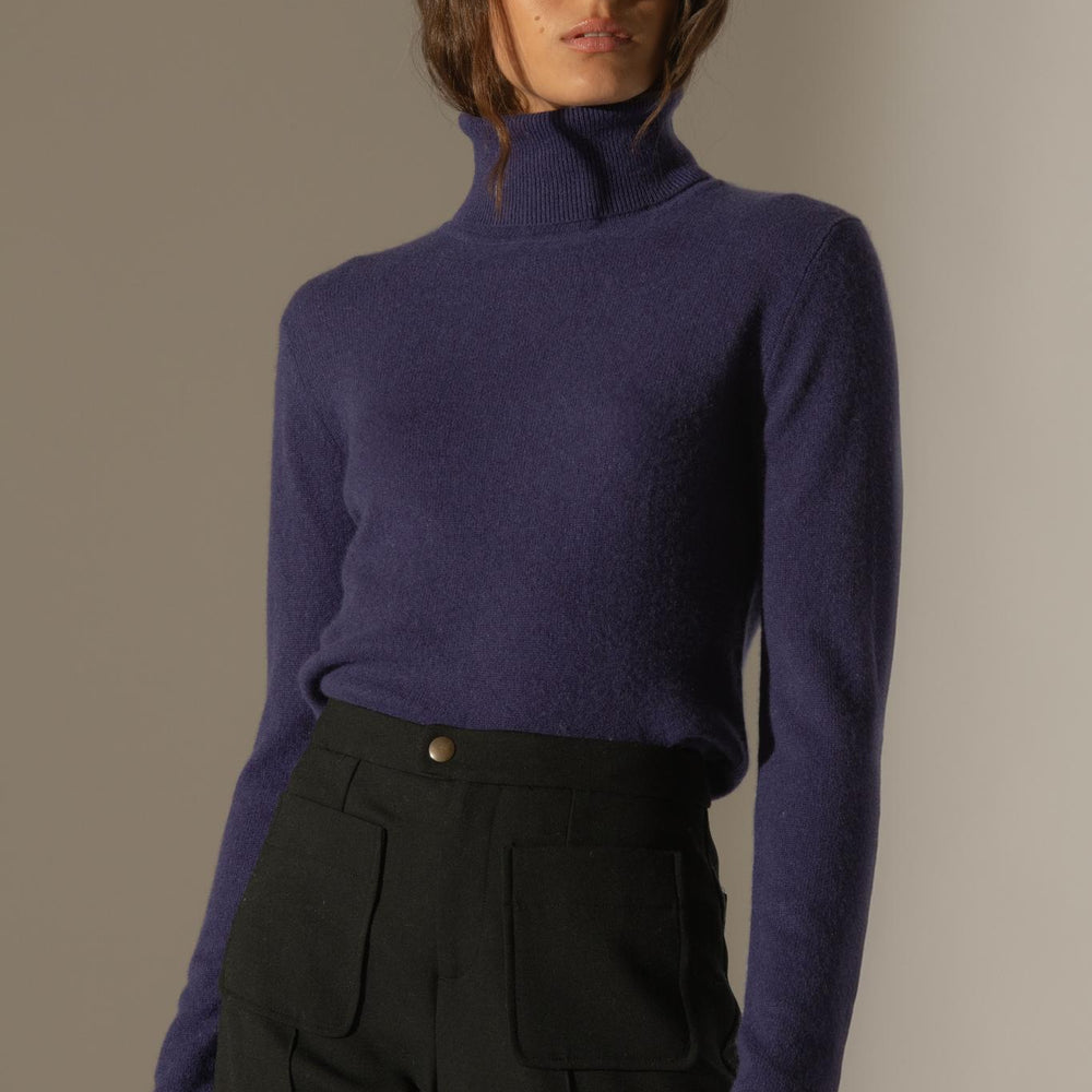 ASHLEY pull col roulé purple 100% cachemire