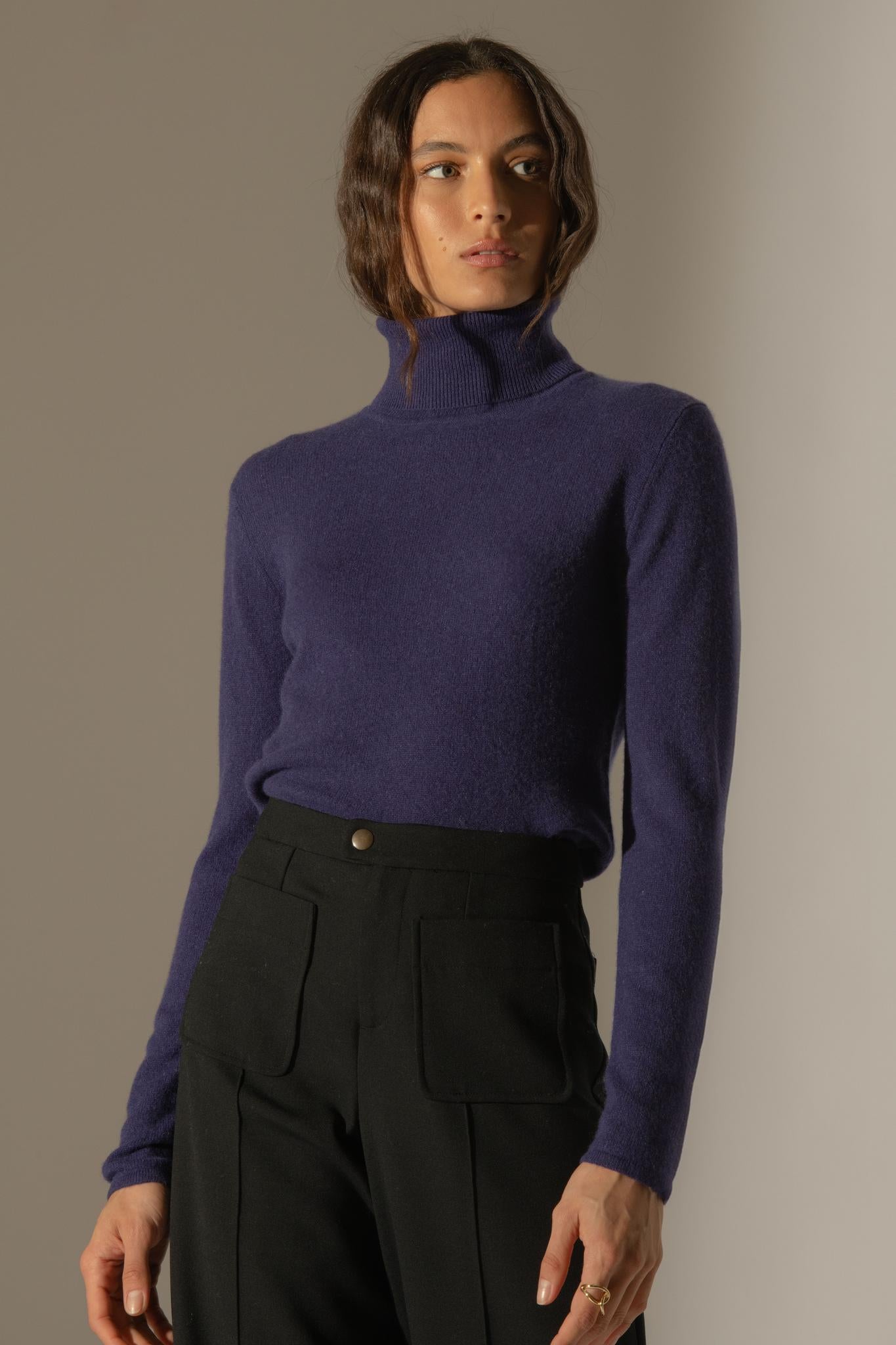 ASHLEY pull col roulé purple 100% cachemire