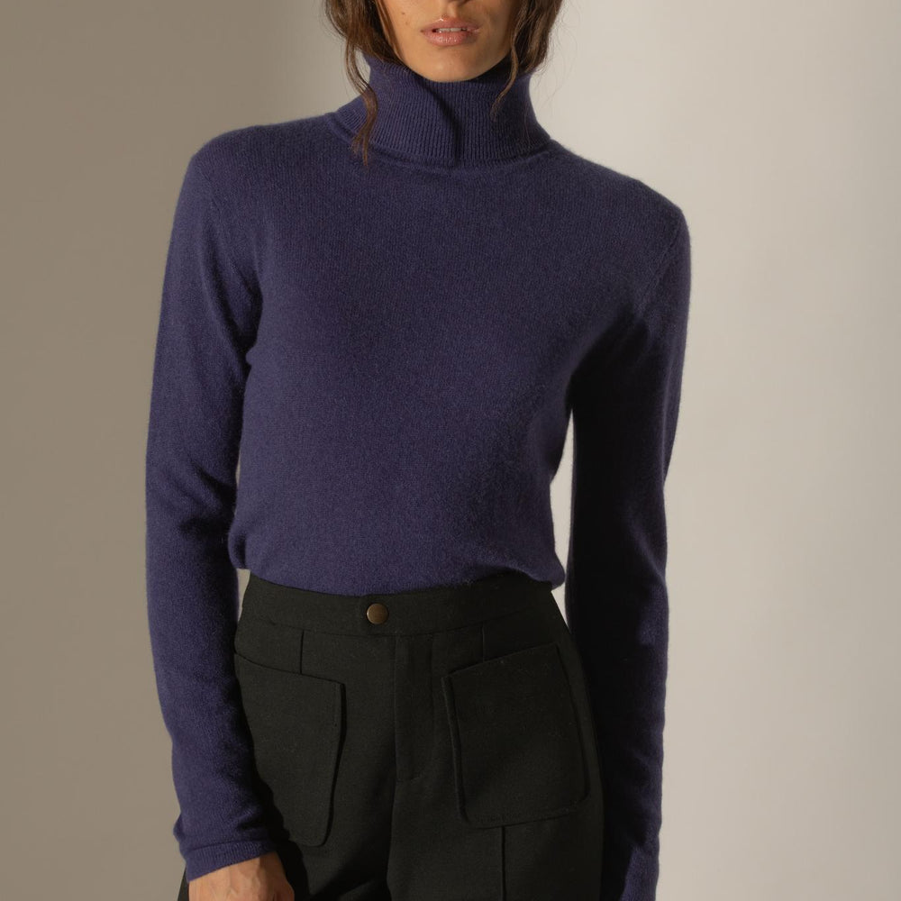 ASHLEY pull col roulé purple 100% cachemire