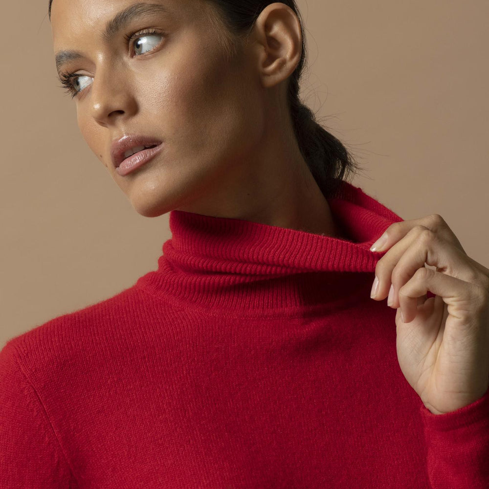 ASHLEY pull col roulé rouge 100% cachemire