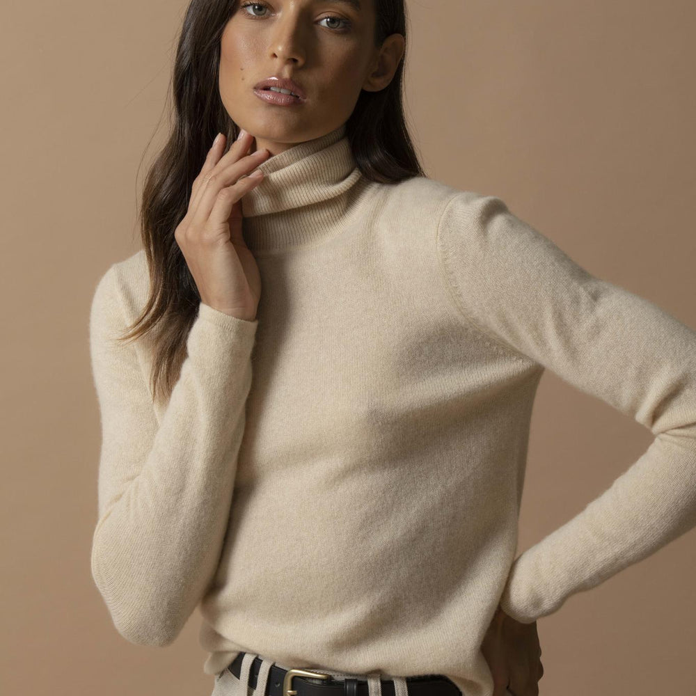 ASHLEY pull col roulé sable 100% cachemire