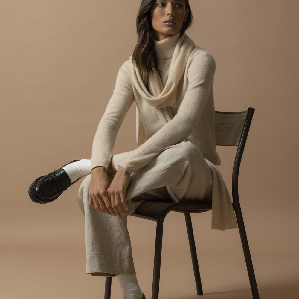 ASHLEY pull col roulé sable 100% cachemire