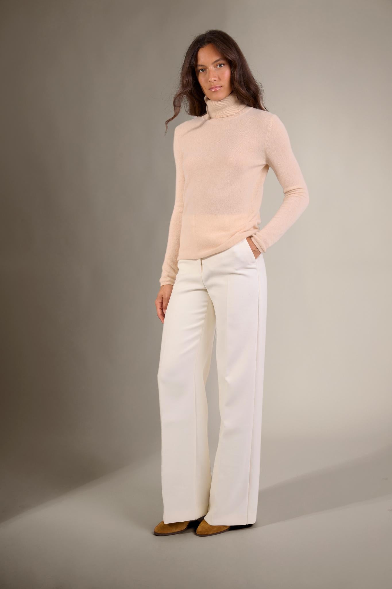 ASHLEY pull col roulé sable 100% cachemire
