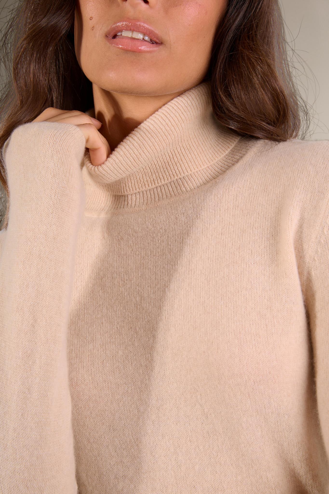ASHLEY pull col roulé sable 100% cachemire