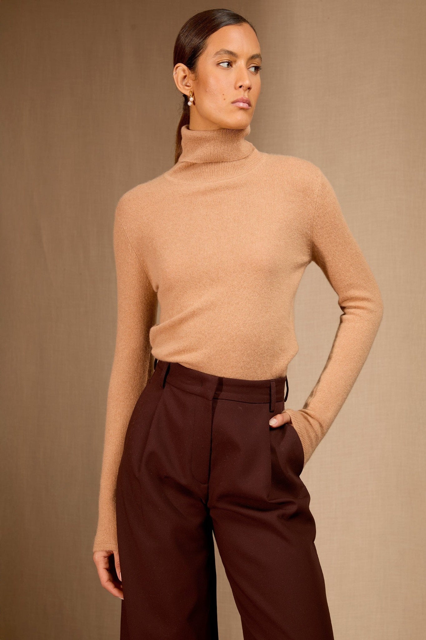 ashley pull col roulé sahara 100% cachemire