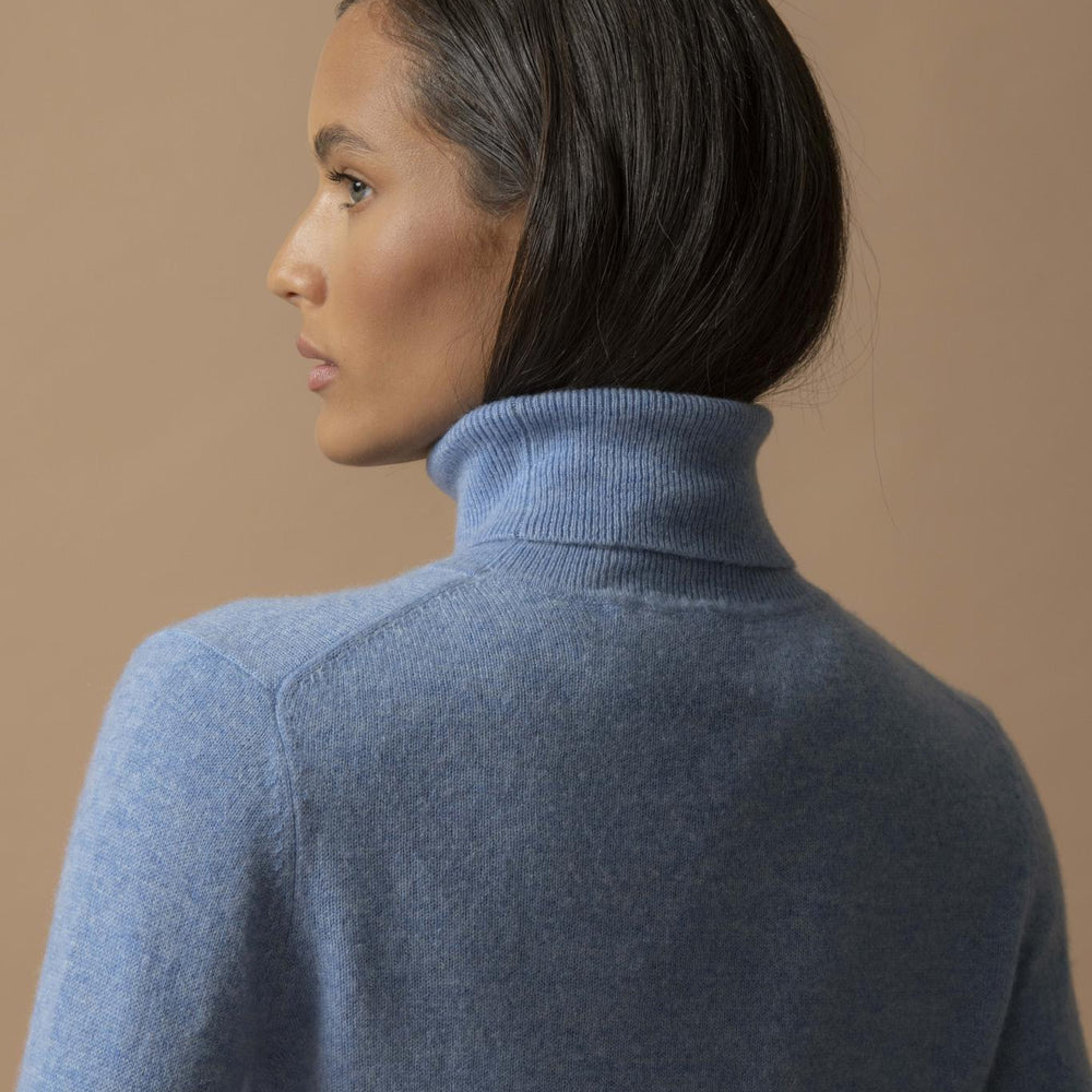 ASHLEY pull col roulé sky 100% cachemire
