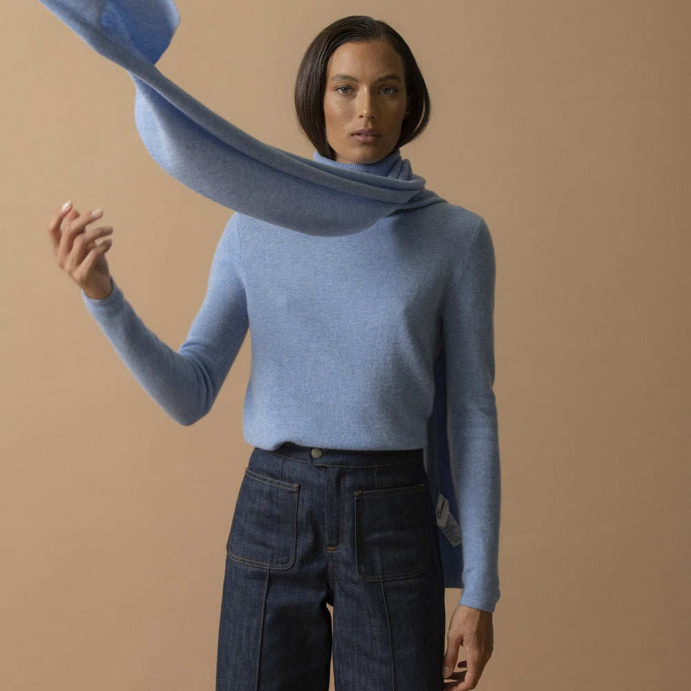 ASHLEY pull col roulé sky 100% cachemire