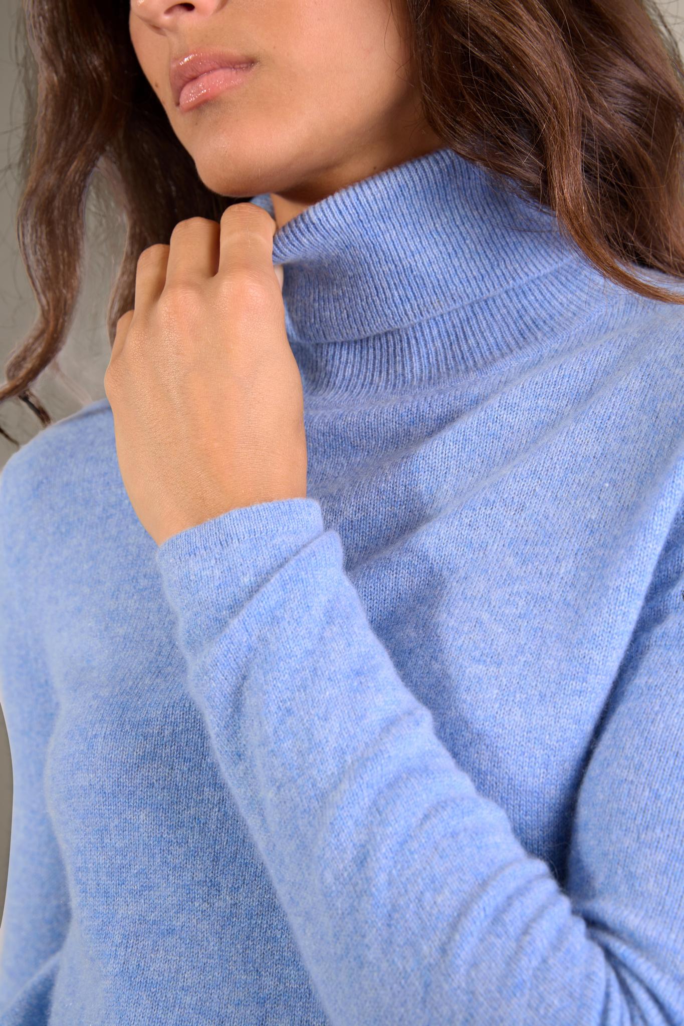 ASHLEY pull col roulé sky 100% cachemire